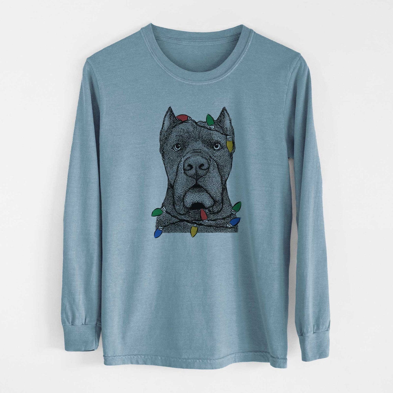 Christmas Lights Bruno the Cane Corso - Heavyweight 100% Cotton Long Sleeve