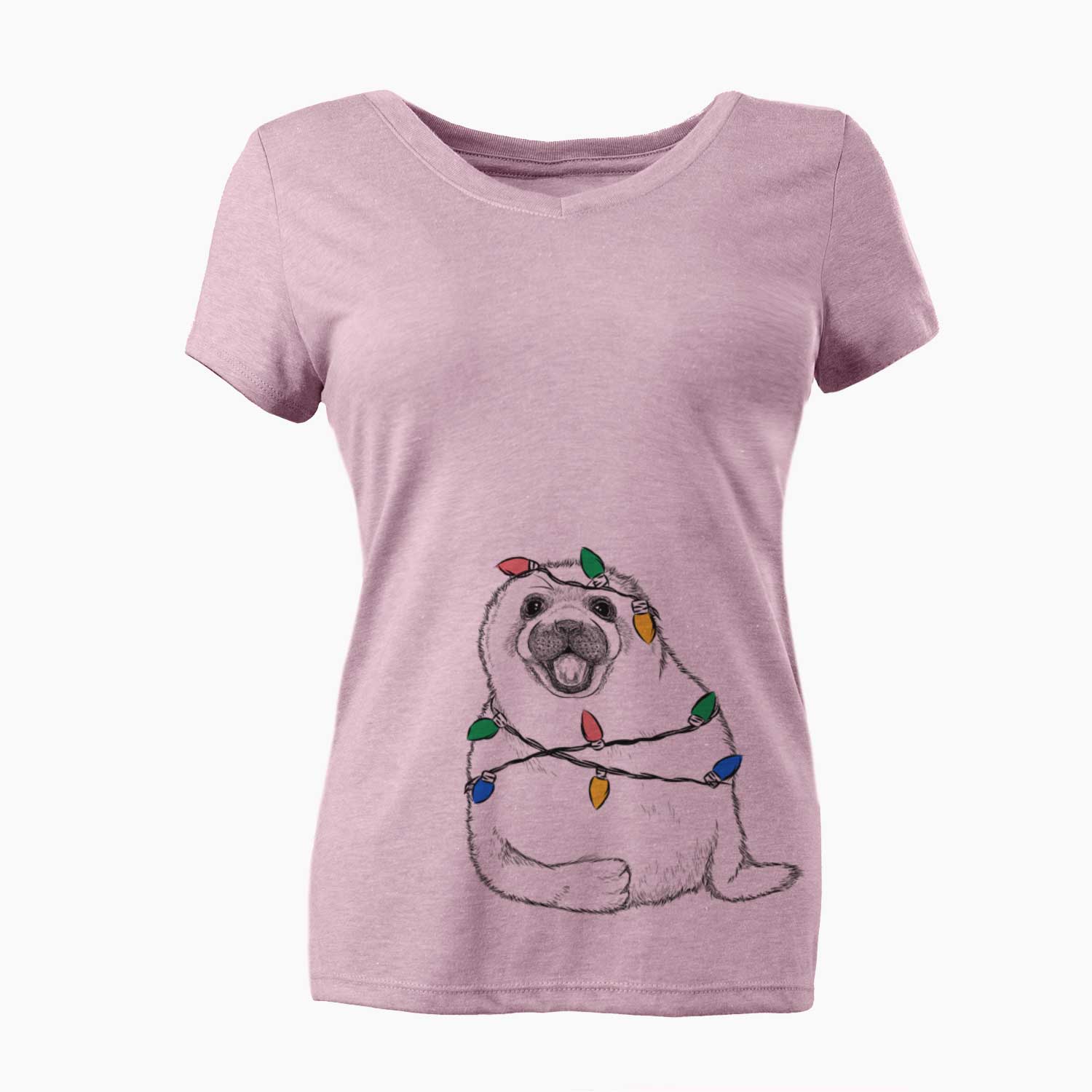 Christmas Lights Bub the Harp Seal - Women's V-neck Shirt