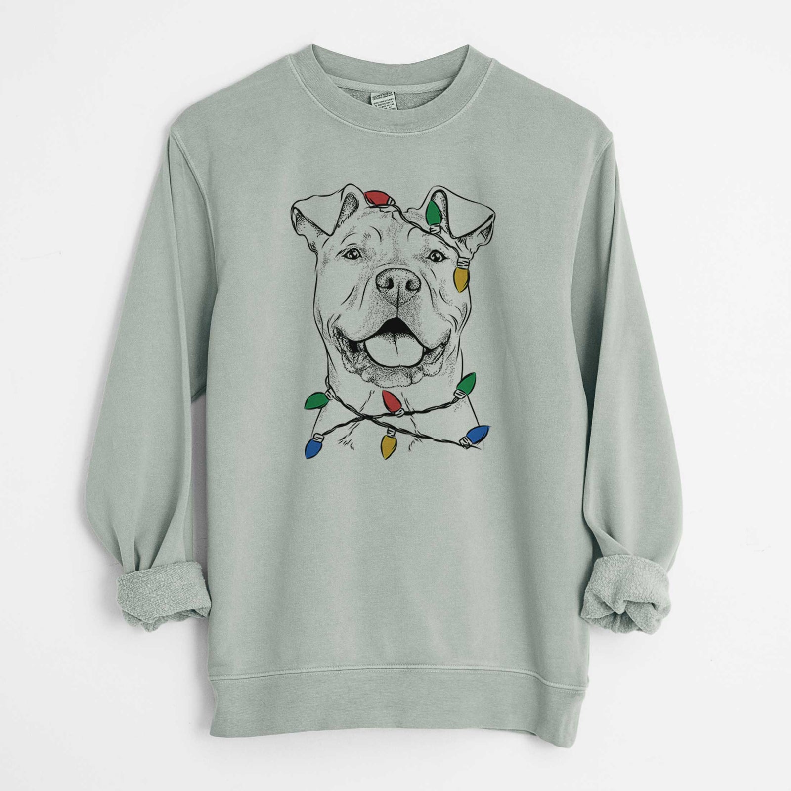 Christmas Lights Bubba Scraps the American Staffordshire Mix - Unisex Pigment Dyed Crew Sweatshirt