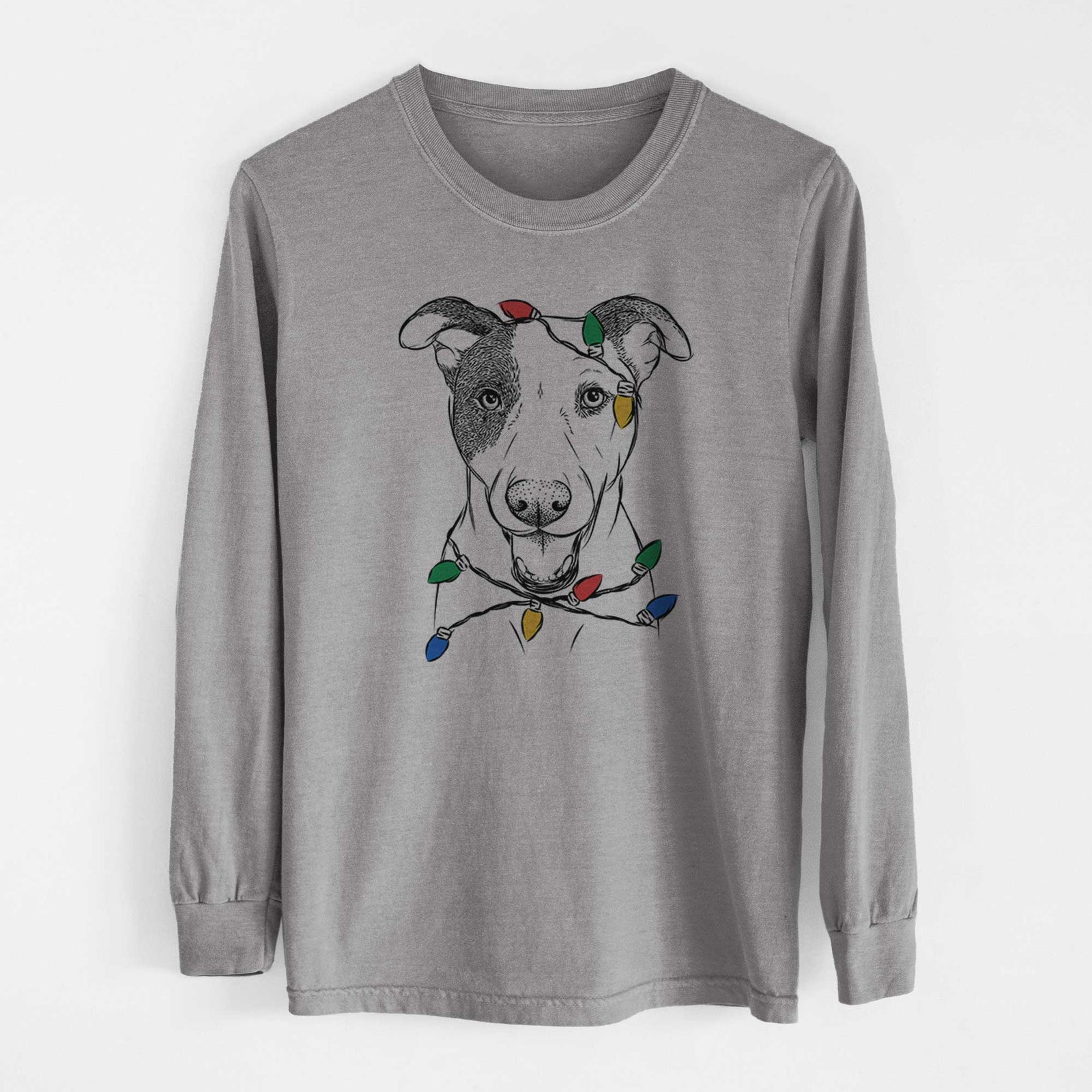Christmas Lights Bucky the Mixed Breed - Heavyweight 100% Cotton Long Sleeve