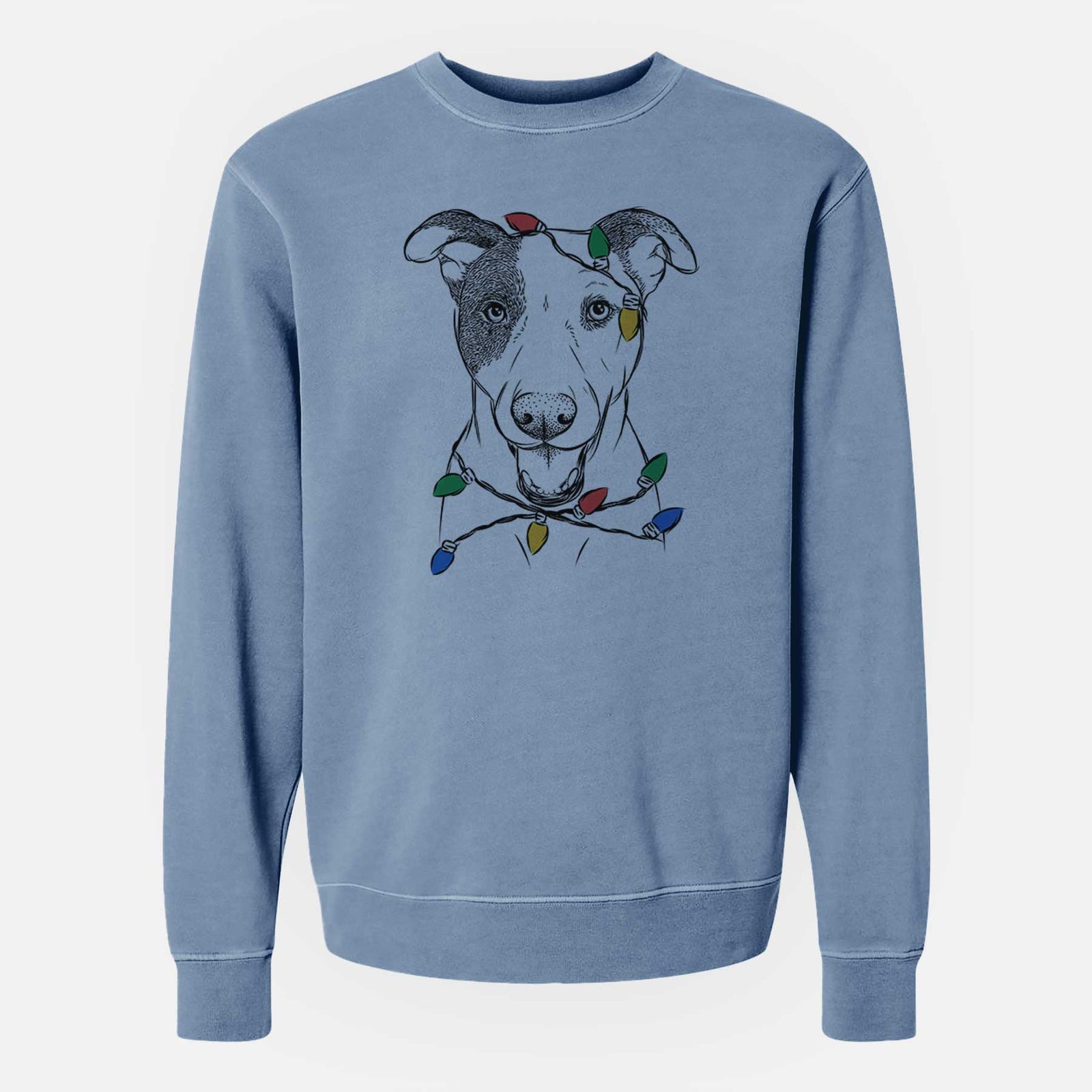 Christmas Lights Bucky the Mixed Breed - Unisex Pigment Dyed Crew Sweatshirt