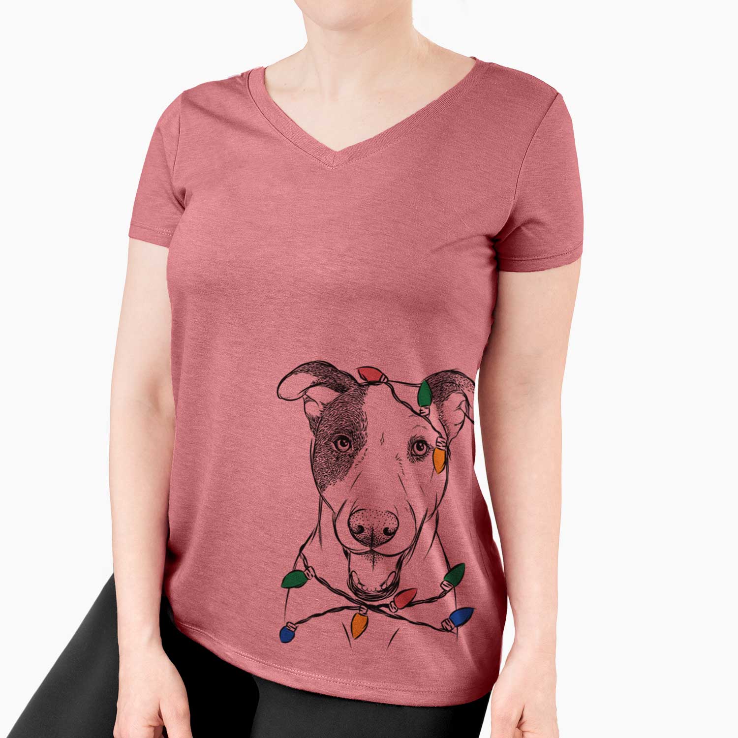 Christmas Lights Bucky the Mixed Breed - Women's V-neck Shirt