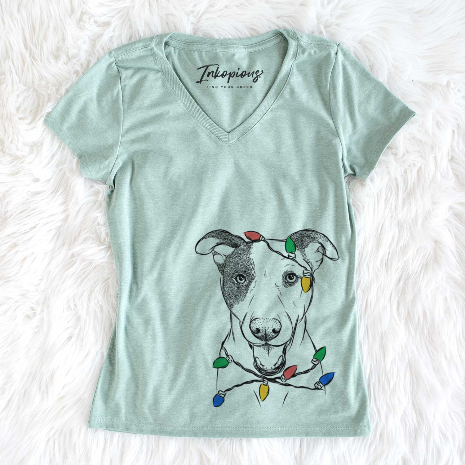 Christmas Lights Bucky the Mixed Breed - Women's V-neck Shirt