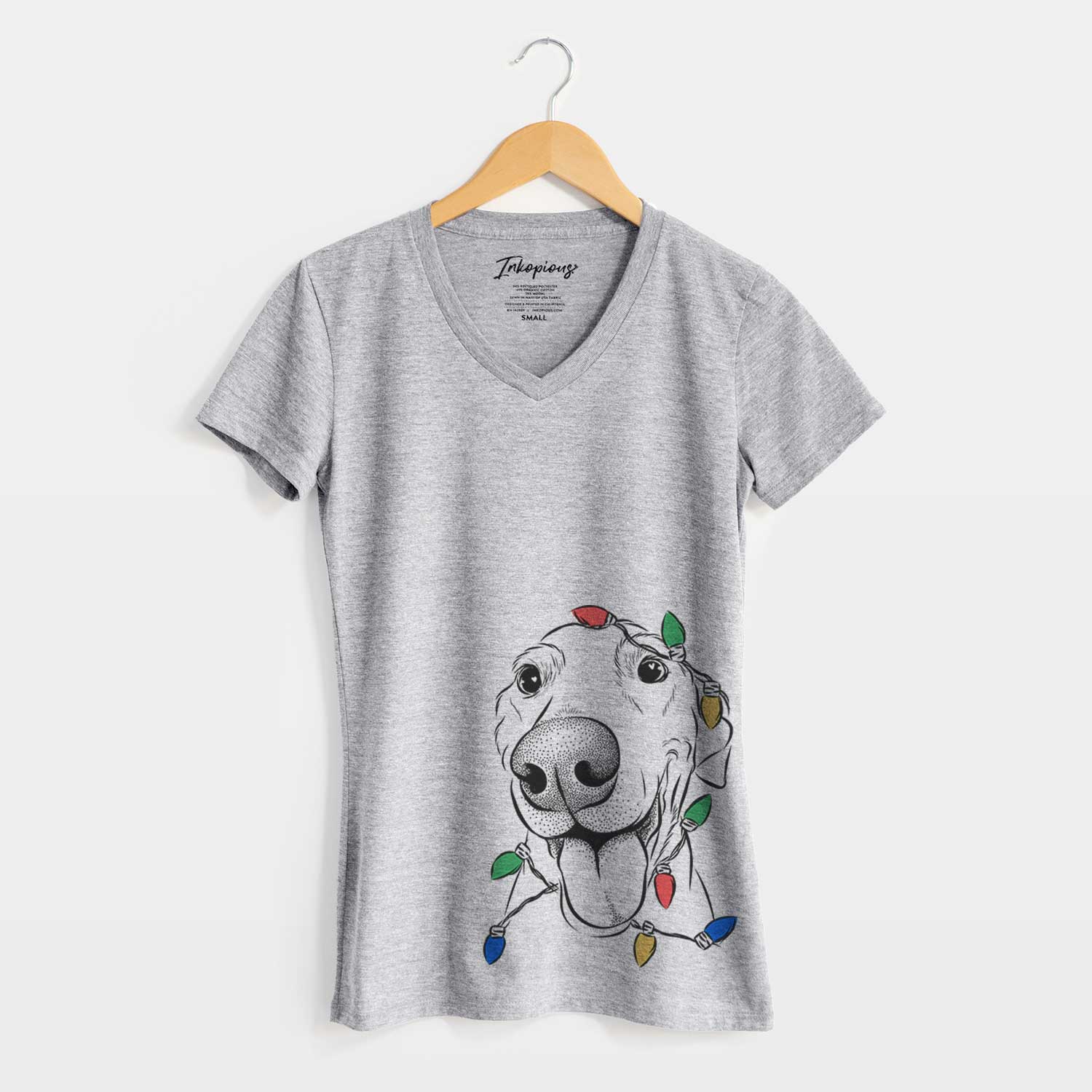 Christmas Lights Buddy the Buddy the Sato / American Village Dog - Women's V-neck Shirt