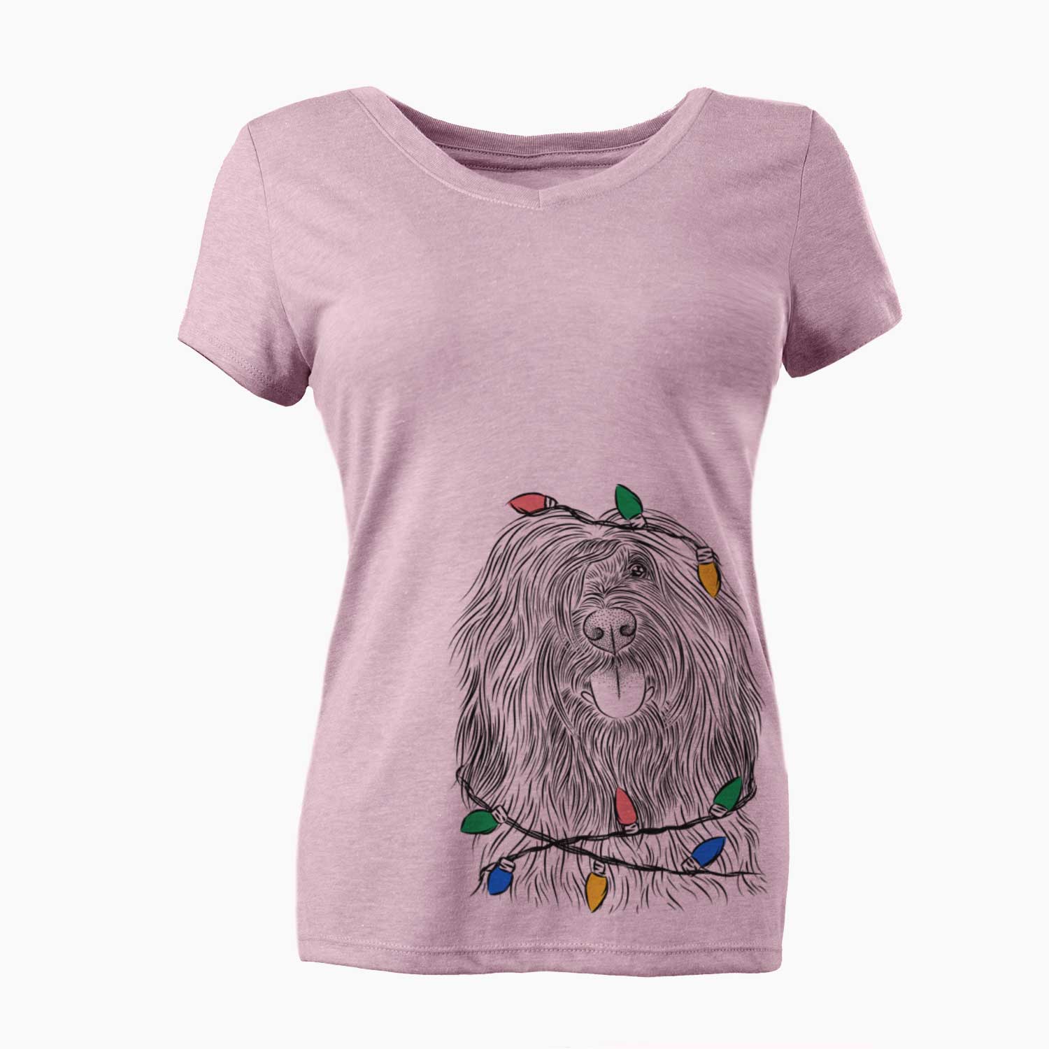 Christmas Lights Bundy the Briard - Women's V-neck Shirt