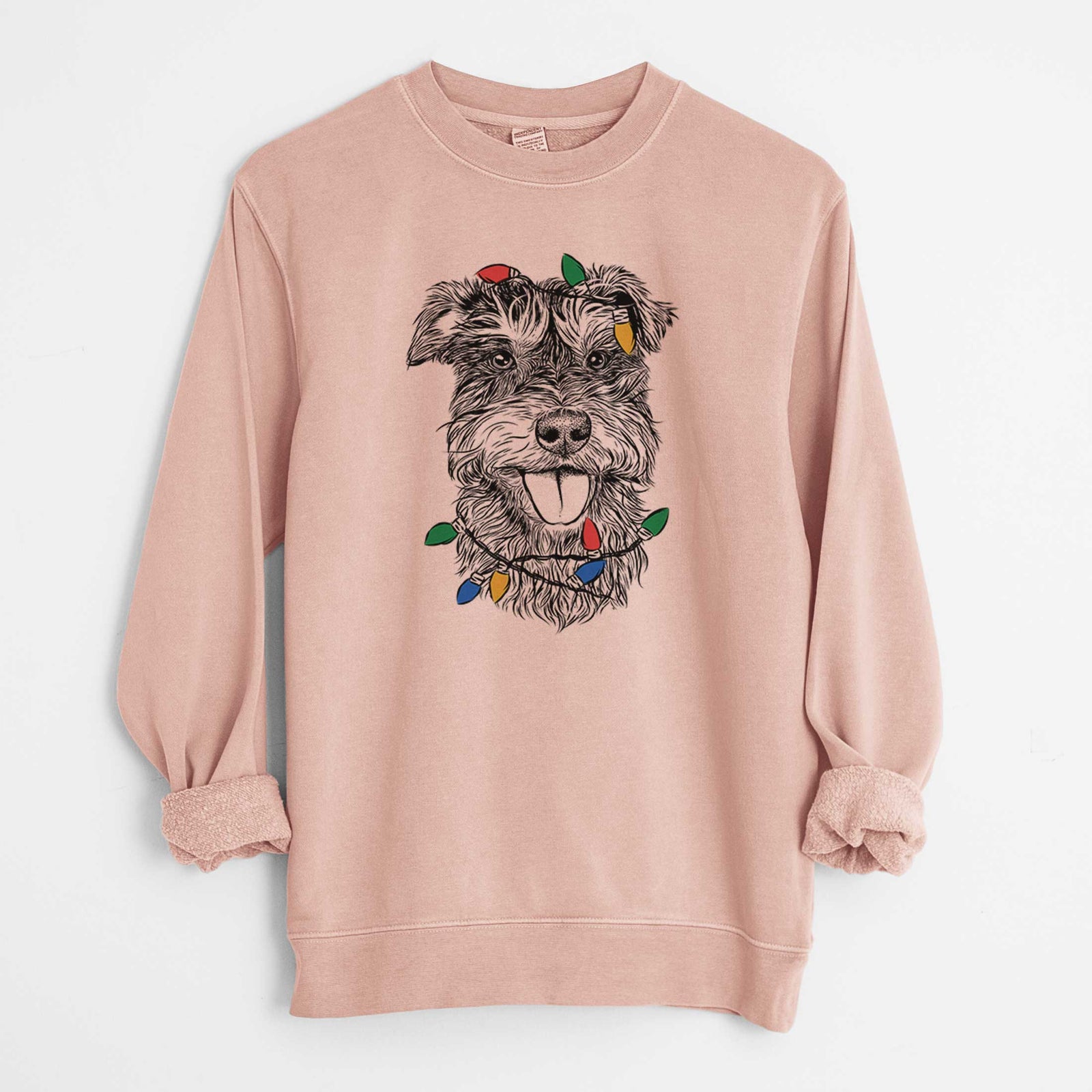 Christmas Lights Buster the Schnoodle - Unisex Pigment Dyed Crew Sweatshirt