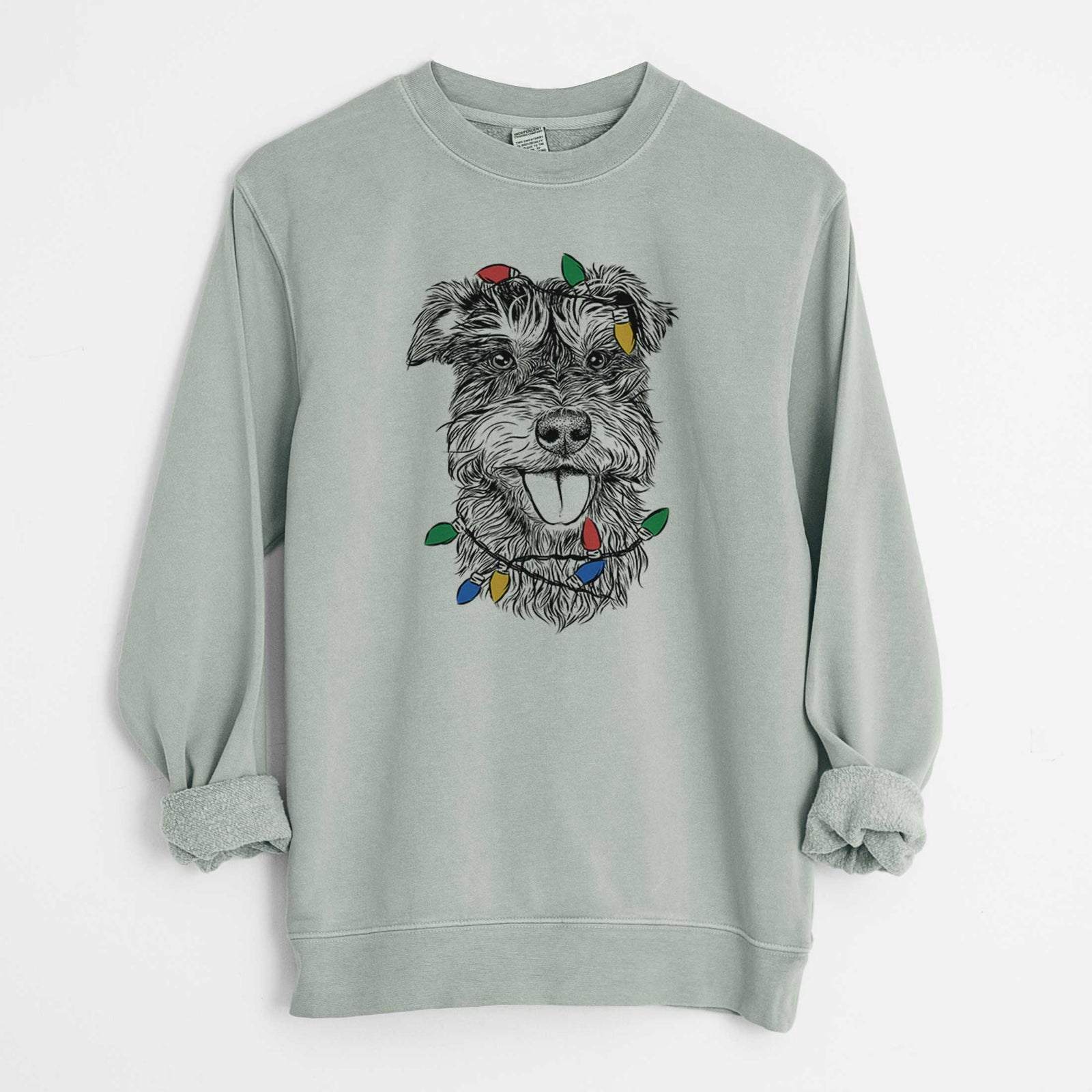 Christmas Lights Buster the Schnoodle - Unisex Pigment Dyed Crew Sweatshirt