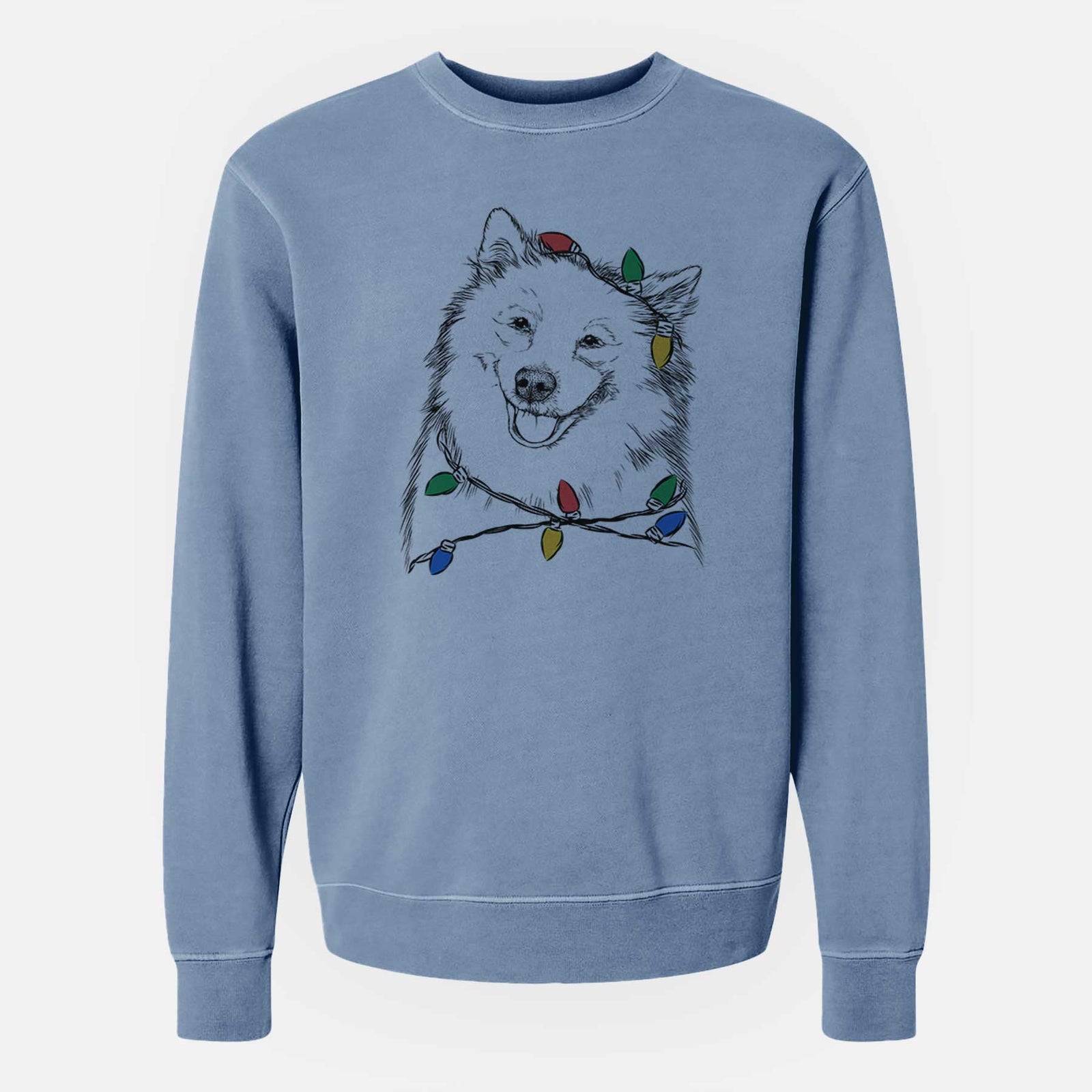 Christmas Lights Caico the Samoyed - Unisex Pigment Dyed Crew Sweatshirt