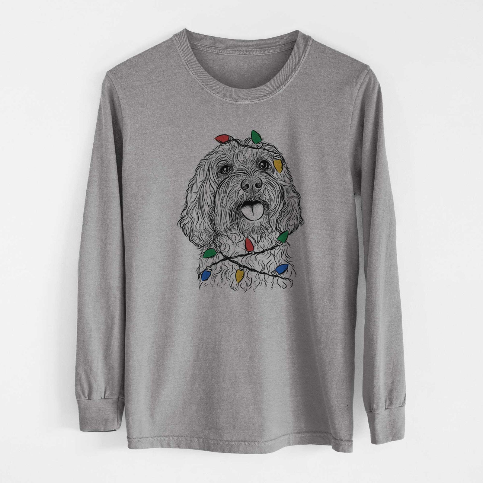 Christmas Lights Cali the Cavapoo - Heavyweight 100% Cotton Long Sleeve