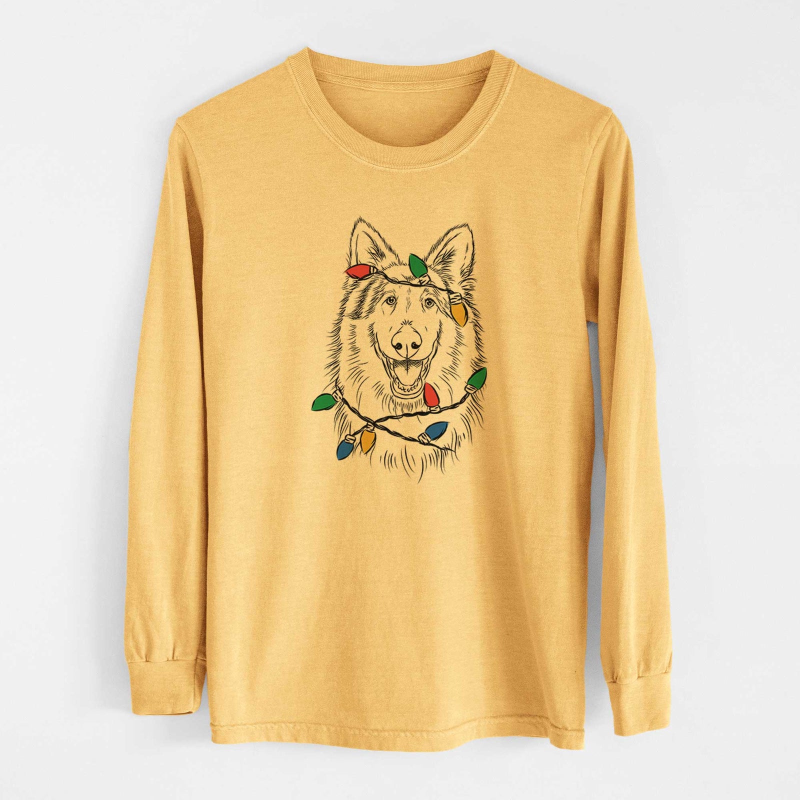 Christmas Lights Cannon the Rough Collie - Heavyweight 100% Cotton Long Sleeve
