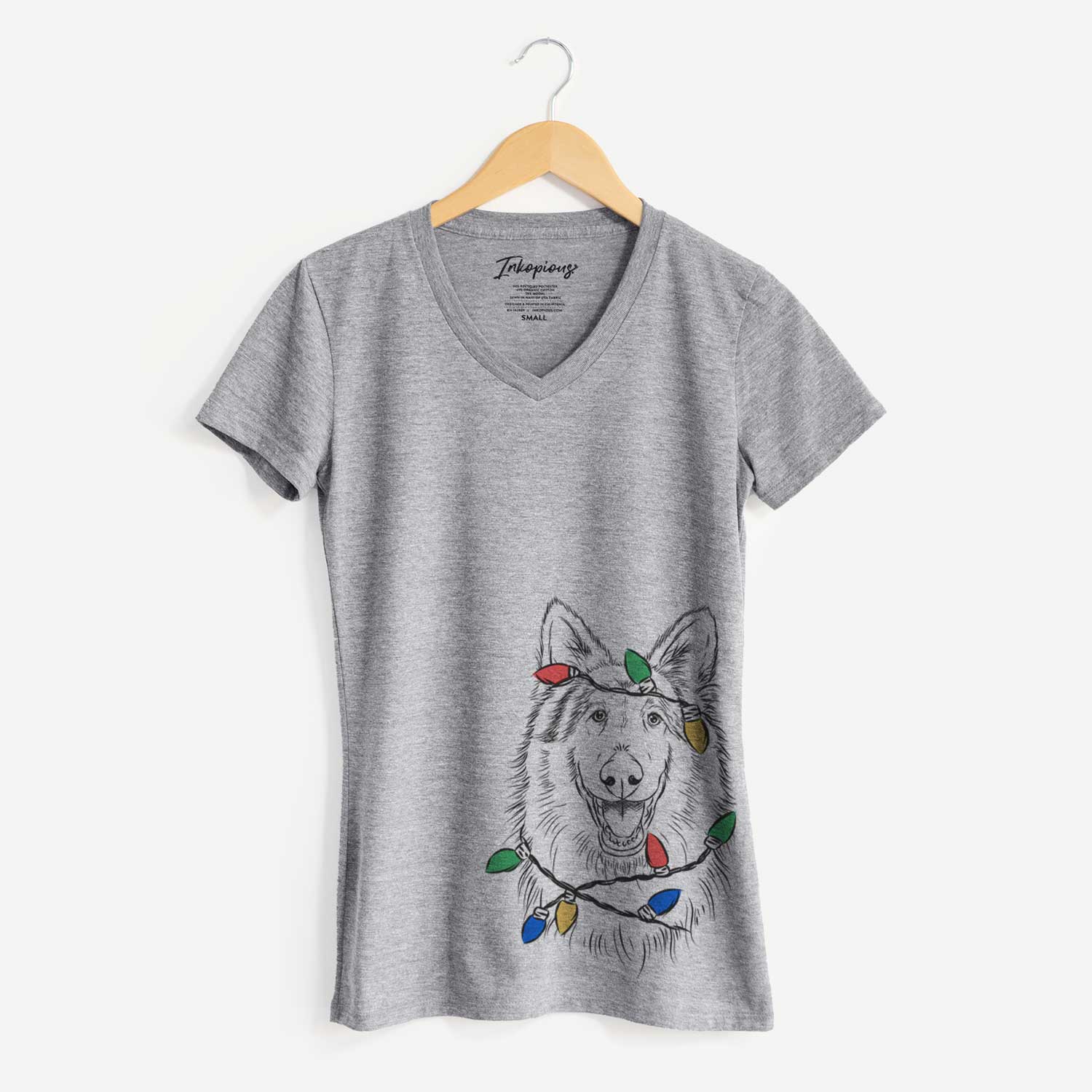 Christmas Lights Cannon the Rough Collie - Women's V-neck Shirt
