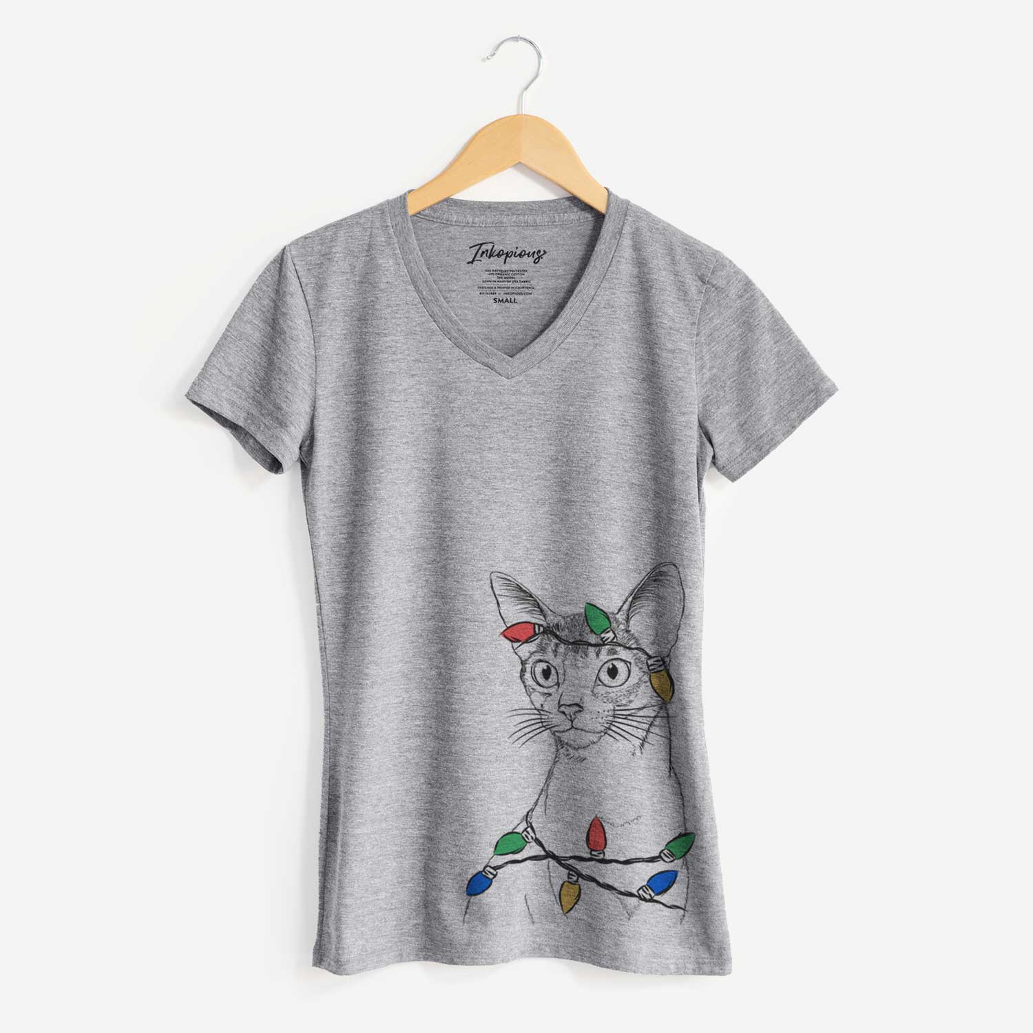 Christmas Lights Cedric the Abyssinian Cat - Women's V-neck Shirt