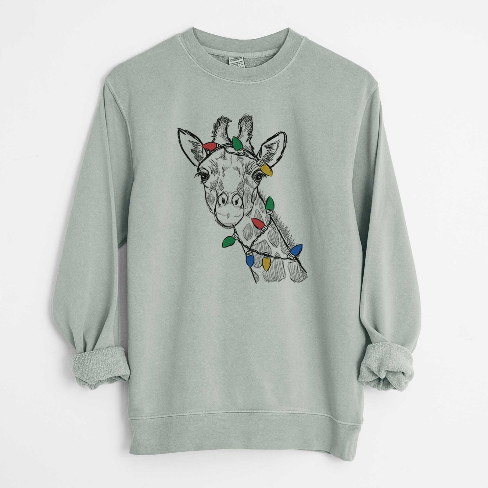 Christmas Lights Cedrick the Giraffe - Unisex Pigment Dyed Crew Sweatshirt