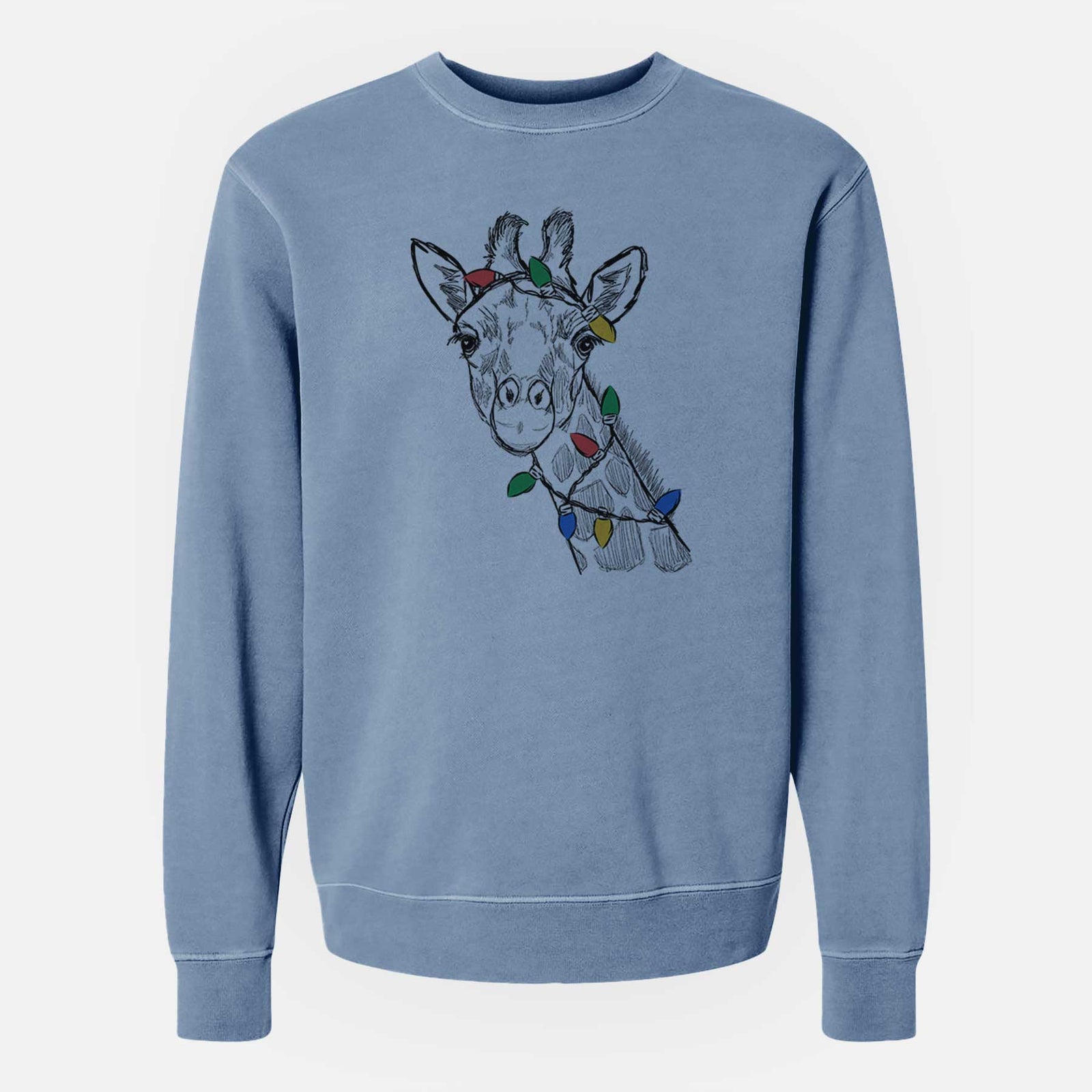 Christmas Lights Cedrick the Giraffe - Unisex Pigment Dyed Crew Sweatshirt