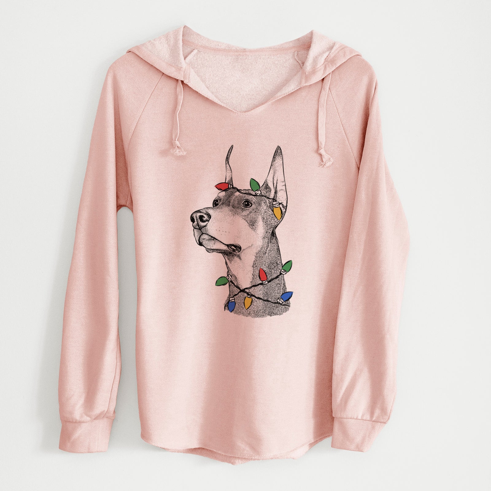 Christmas Lights Cenza the Doberman Pinscher - Cali Wave Hooded Sweatshirt