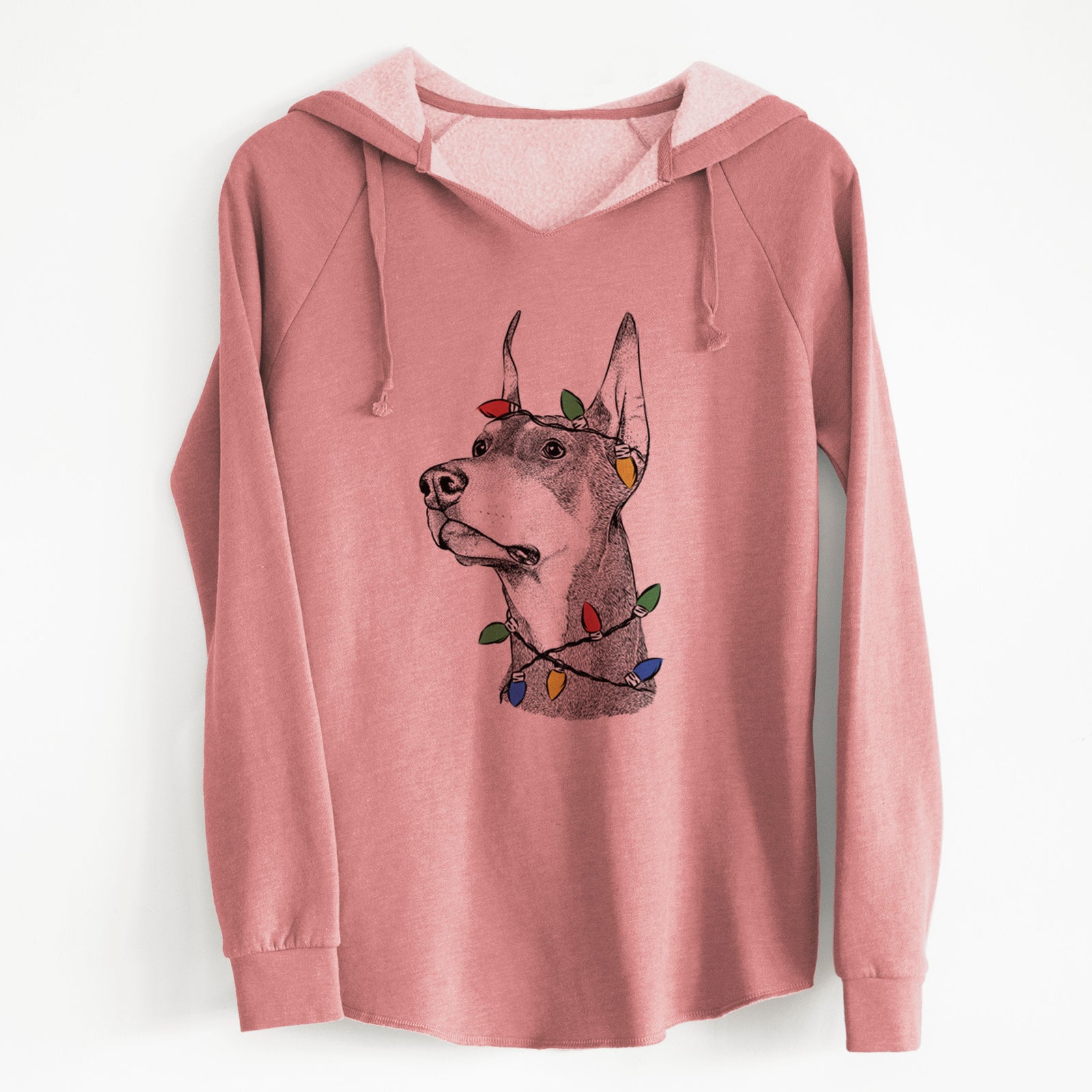 Christmas Lights Cenza the Doberman Pinscher - Cali Wave Hooded Sweatshirt