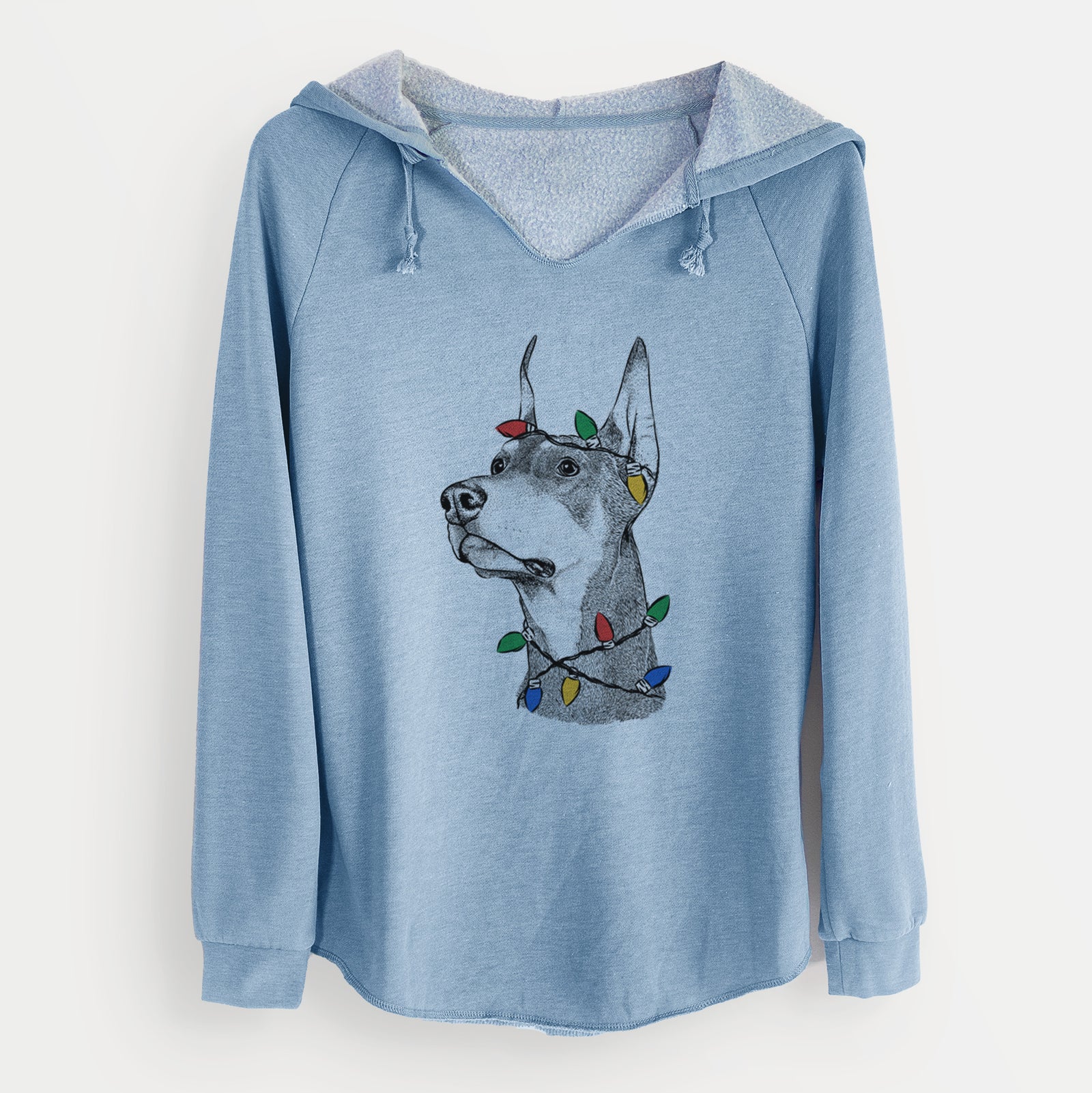 Christmas Lights Cenza the Doberman Pinscher - Cali Wave Hooded Sweatshirt