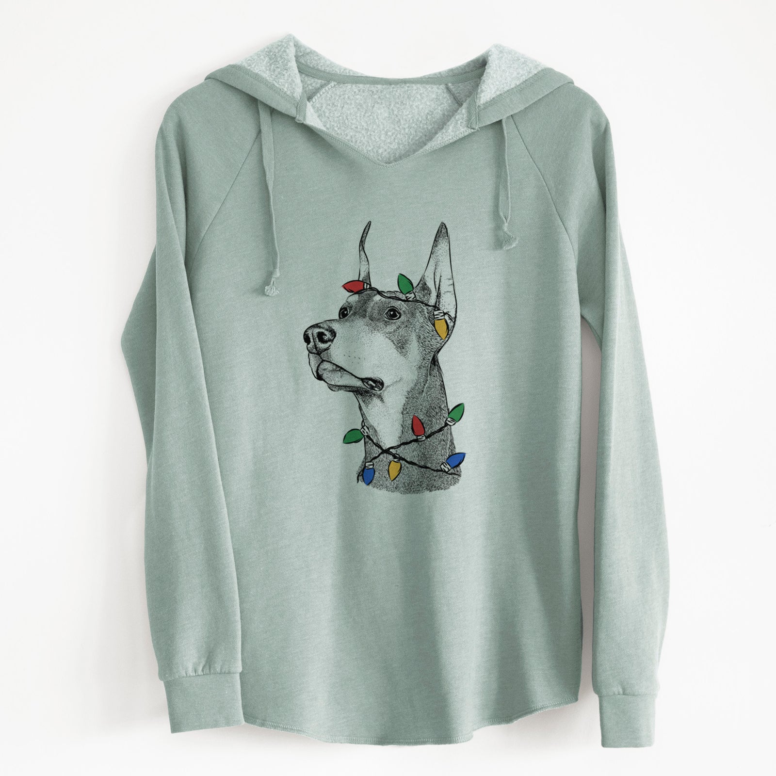 Christmas Lights Cenza the Doberman Pinscher - Cali Wave Hooded Sweatshirt