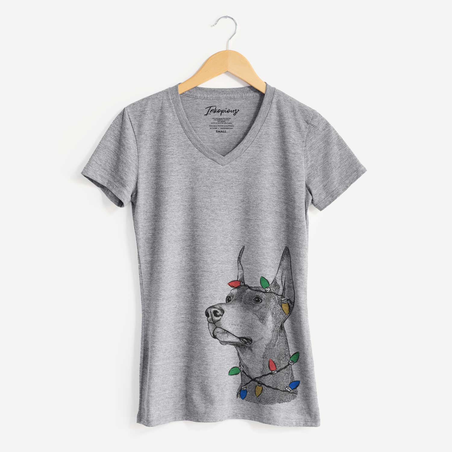 Christmas Lights Cenza the Doberman Pinscher - Women's V-neck Shirt