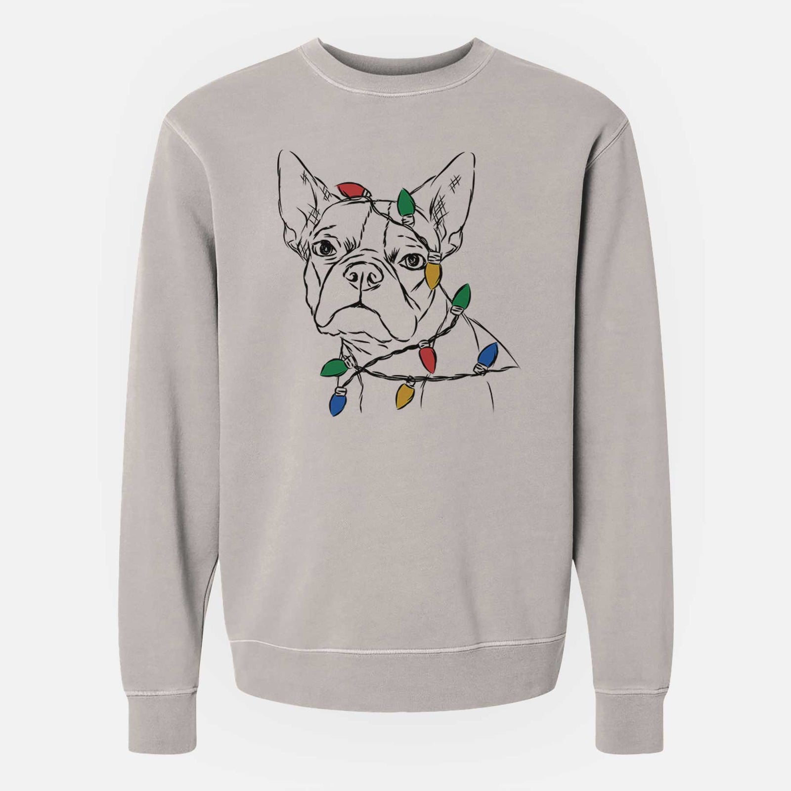 Christmas Lights Charles the Boston Terrier - Unisex Pigment Dyed Crew Sweatshirt