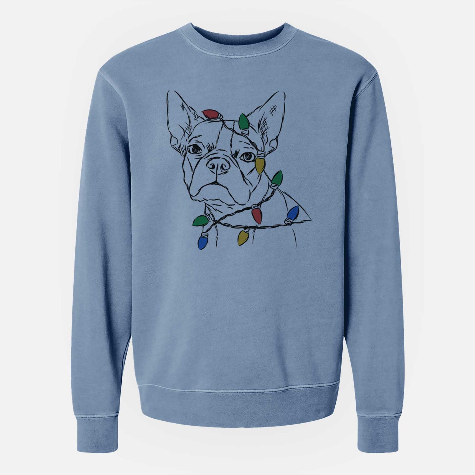 Christmas Lights Charles the Boston Terrier - Unisex Pigment Dyed Crew Sweatshirt