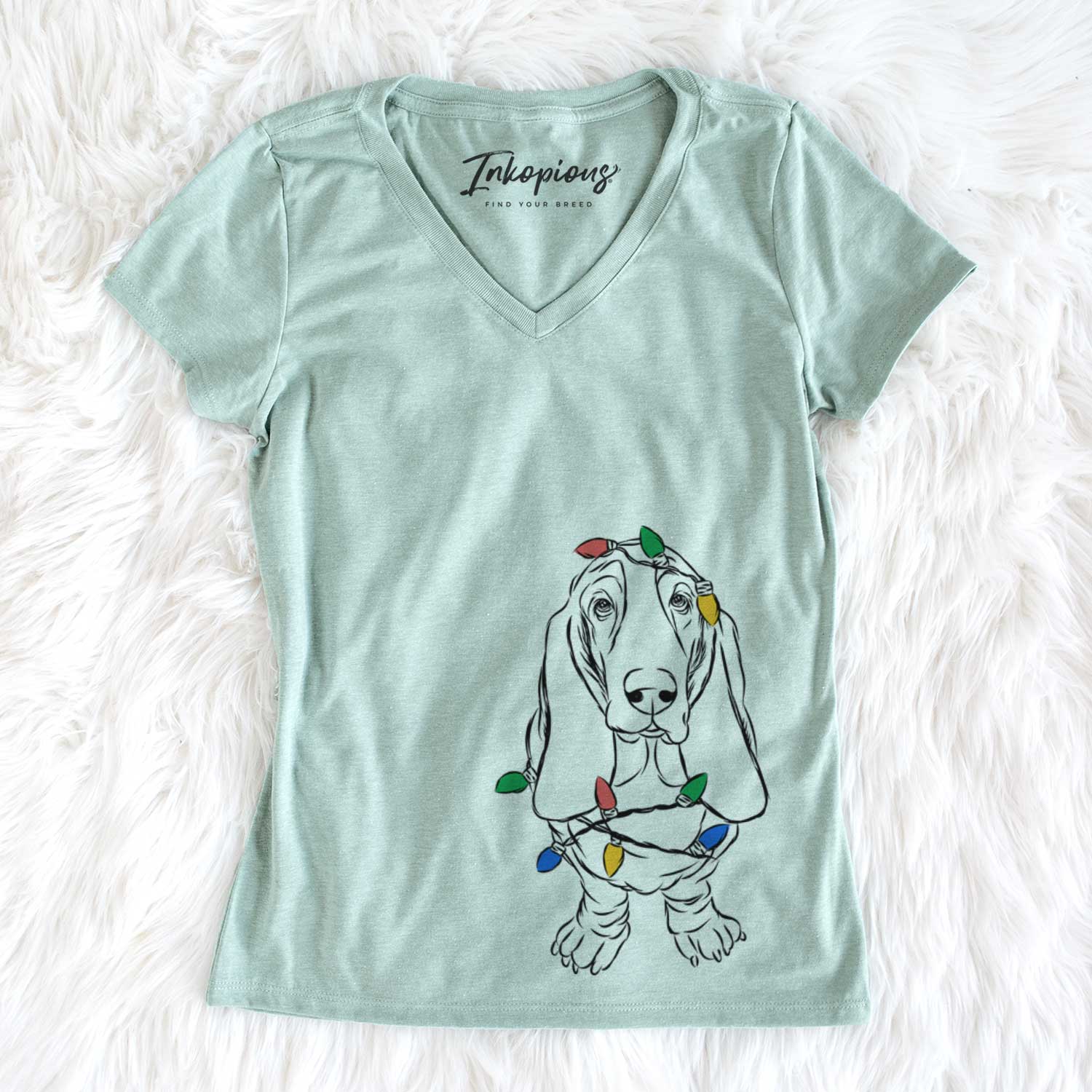 Christmas Lights Charlie the Basset Hound - Women's V-neck Shirt