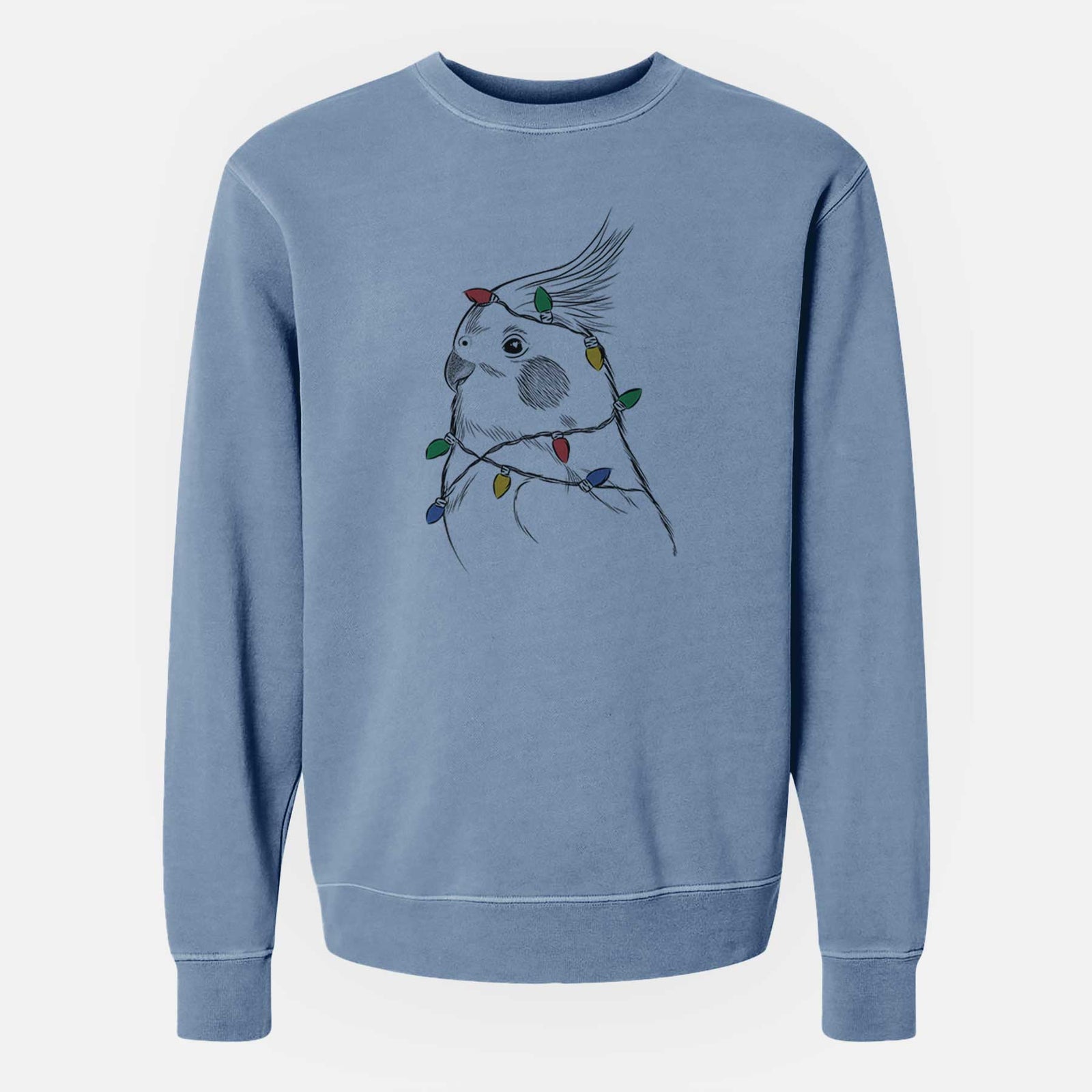 Christmas Lights Charlie the Cockatiel - Unisex Pigment Dyed Crew Sweatshirt