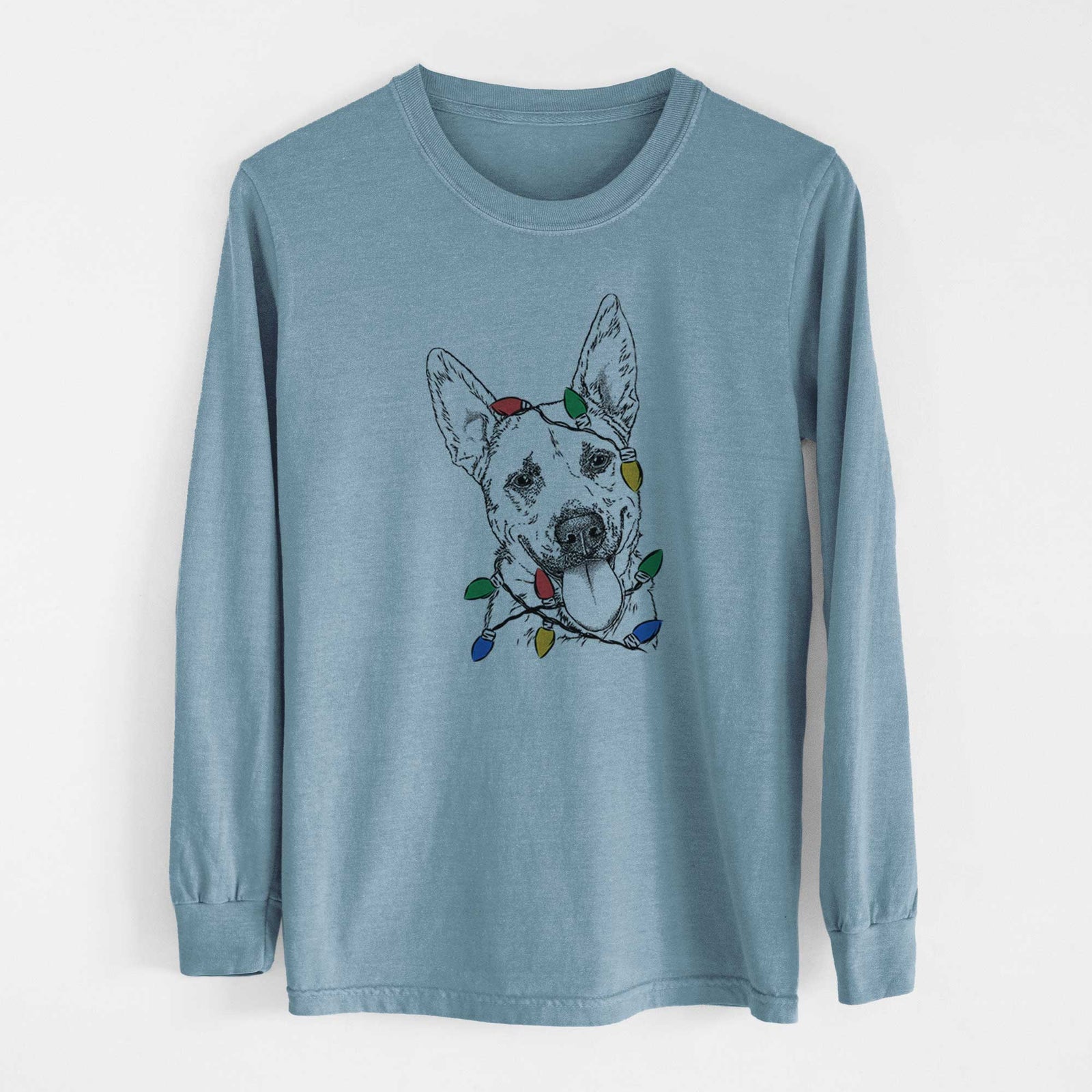 Christmas Lights Charlie the Mixed Breed - Heavyweight 100% Cotton Long Sleeve
