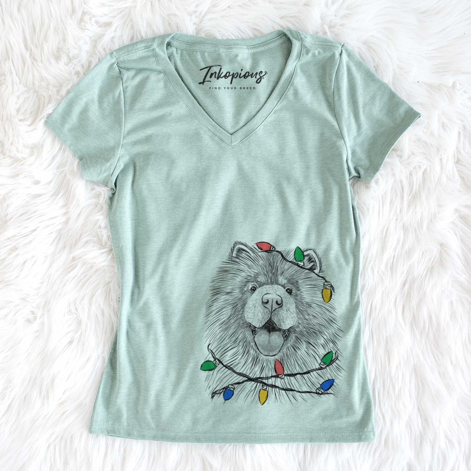 Christmas Lights Charming Charlie the Chow Chow - Women's V-neck Shirt