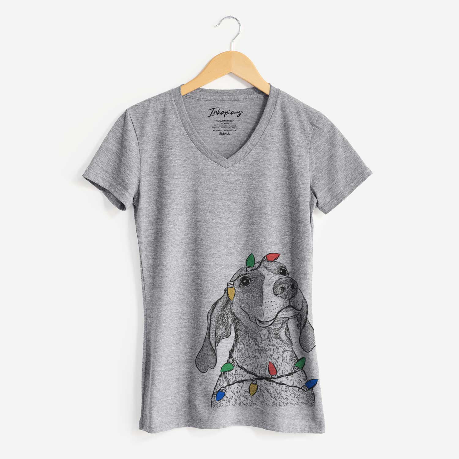 Christmas Lights Chester the Red Tick Coonhound - Women's V-neck Shirt