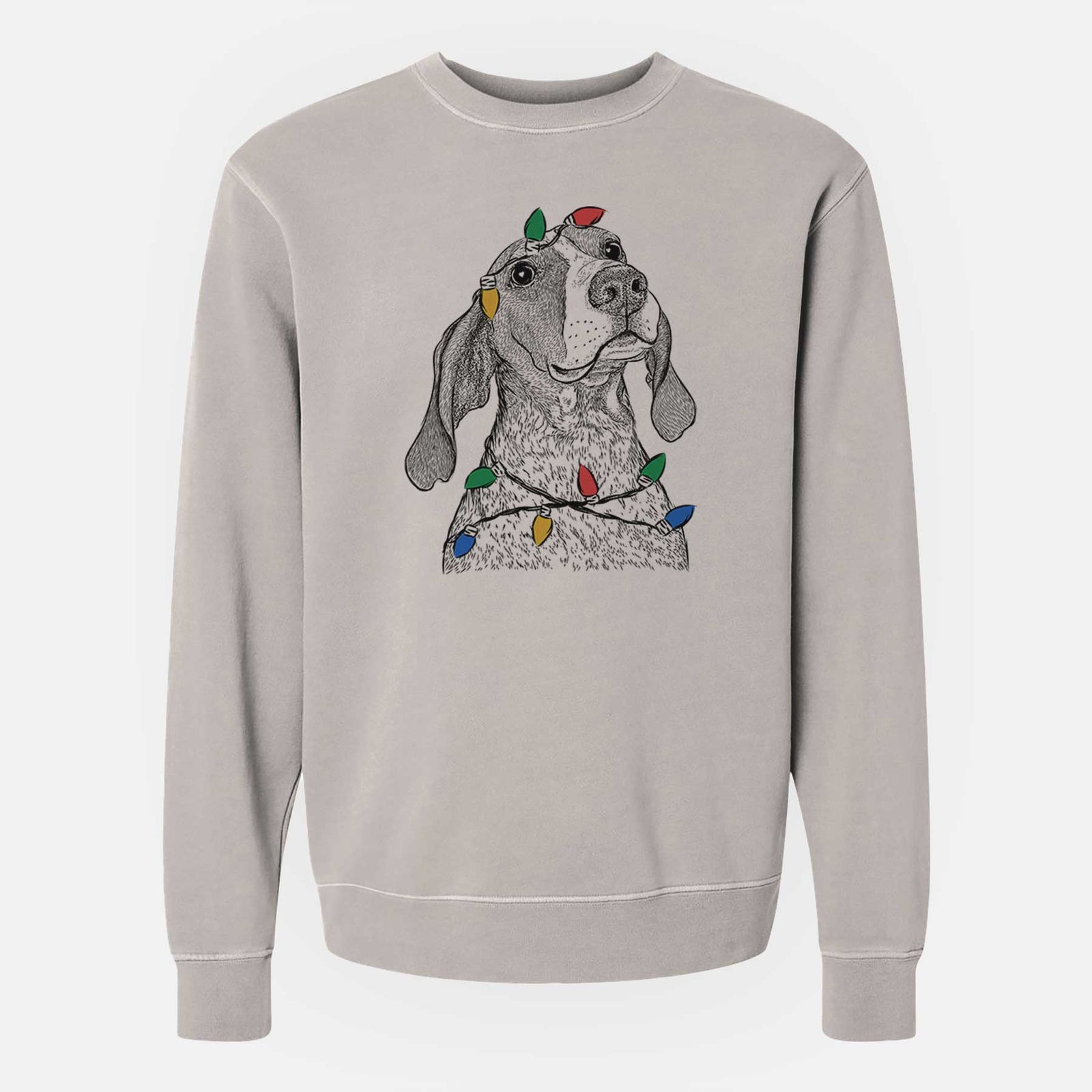 Christmas Lights Chester the Red Tick Coonhound - Unisex Pigment Dyed Crew Sweatshirt