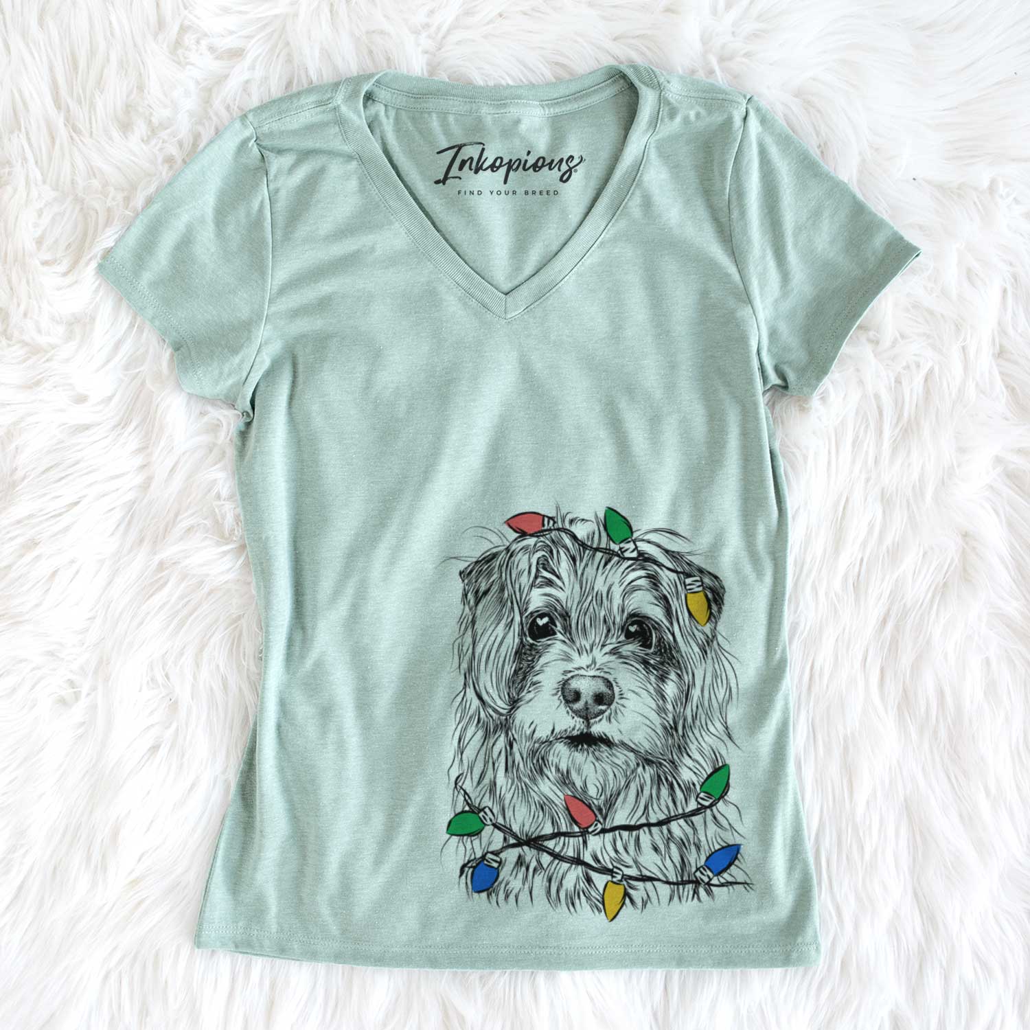 Christmas Lights Chester the Terrier Mix - Women's V-neck Shirt
