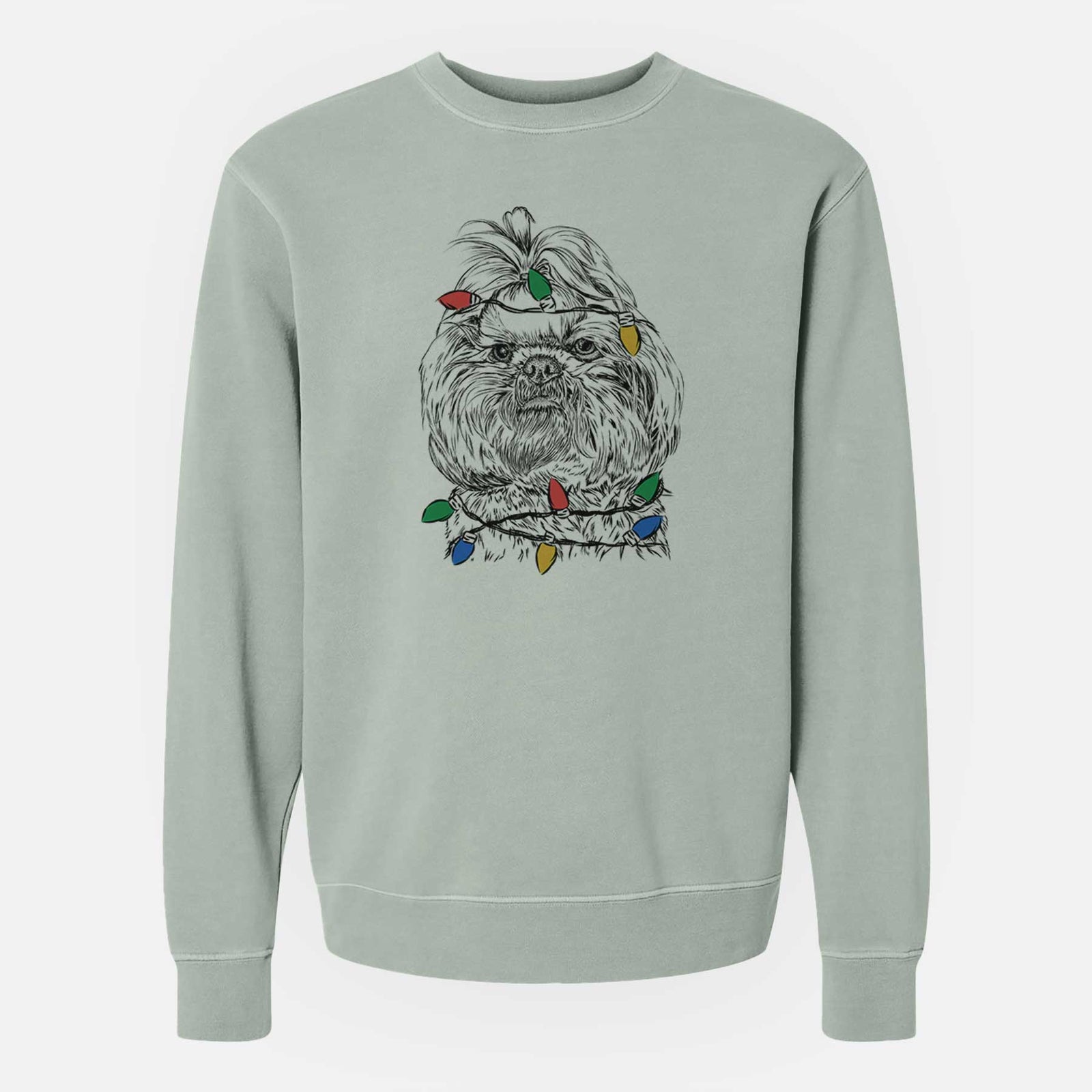 Christmas Lights Chewie the Shih Tzu - Unisex Pigment Dyed Crew Sweatshirt