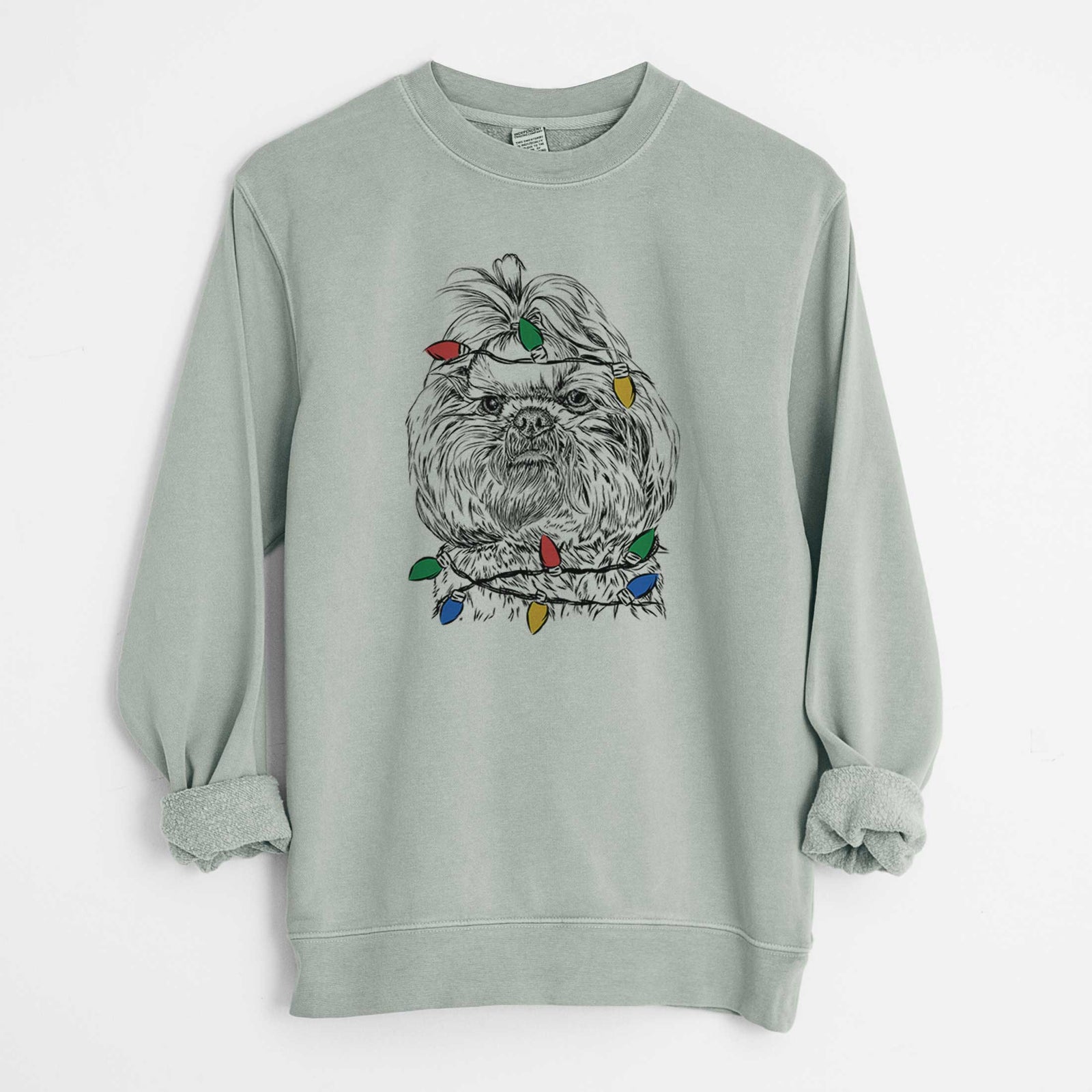 Christmas Lights Chewie the Shih Tzu - Unisex Pigment Dyed Crew Sweatshirt