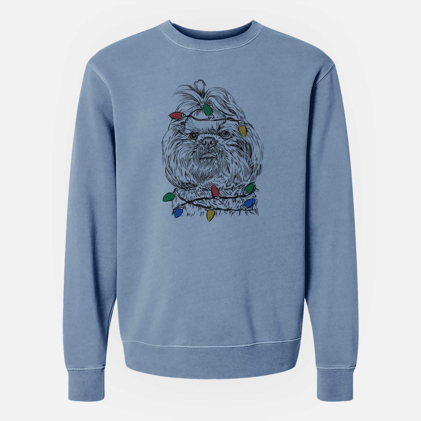 Christmas Lights Chewie the Shih Tzu - Unisex Pigment Dyed Crew Sweatshirt