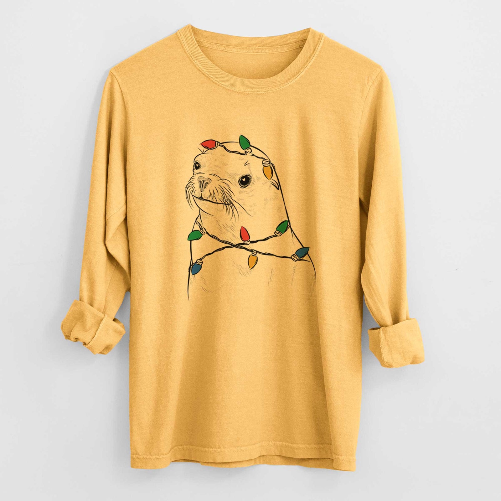 Christmas Lights Chip the California Sea Lion - Heavyweight 100% Cotton Long Sleeve