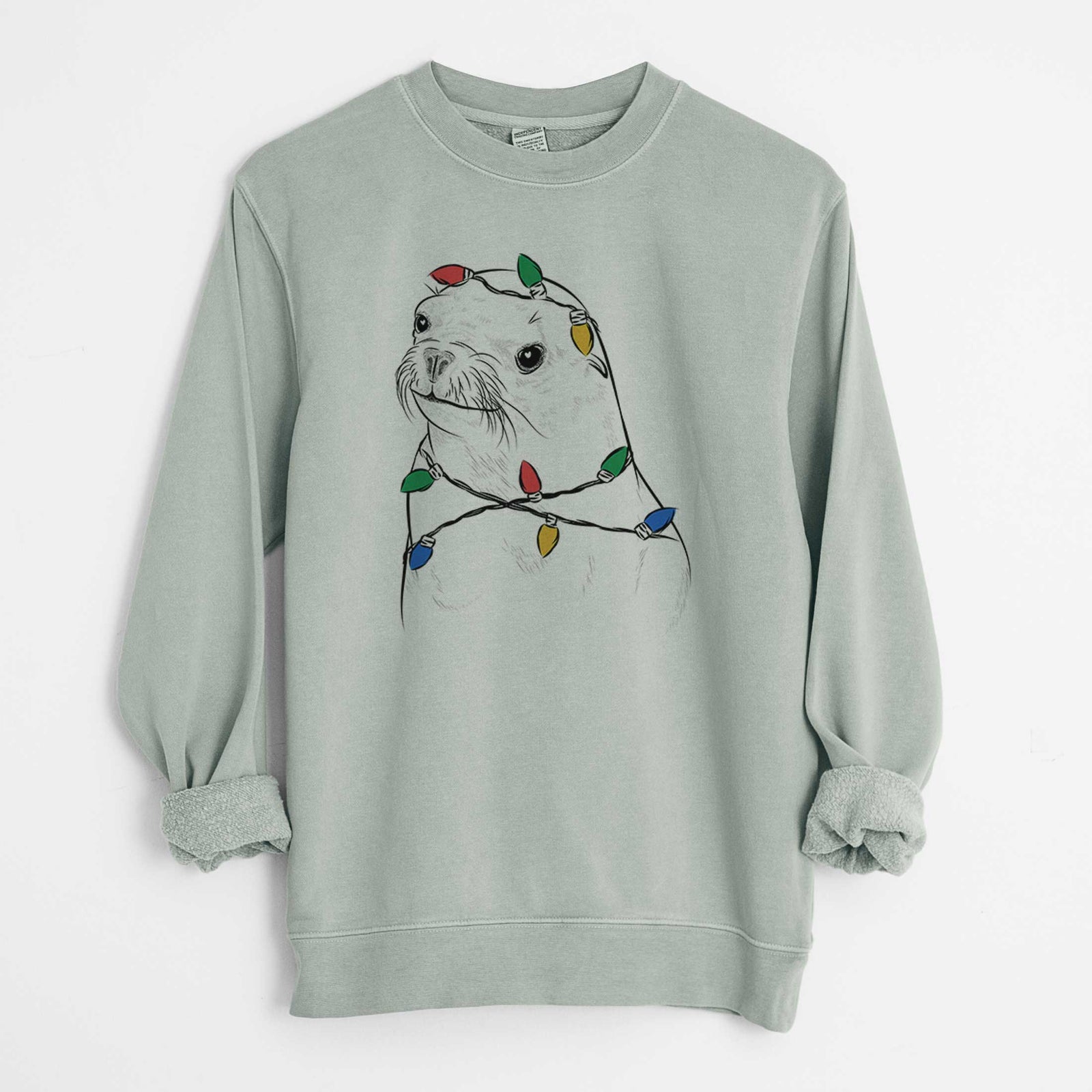 Christmas Lights Chip the California Sea Lion - Unisex Pigment Dyed Crew Sweatshirt