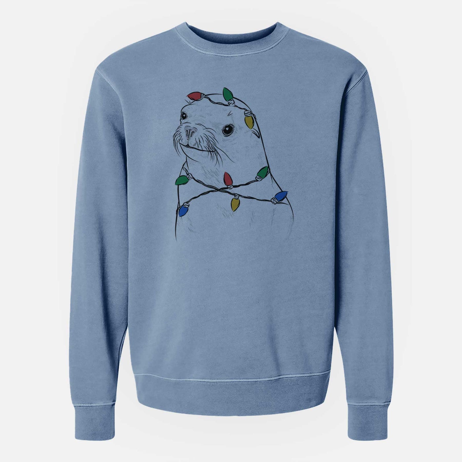 Christmas Lights Chip the California Sea Lion - Unisex Pigment Dyed Crew Sweatshirt