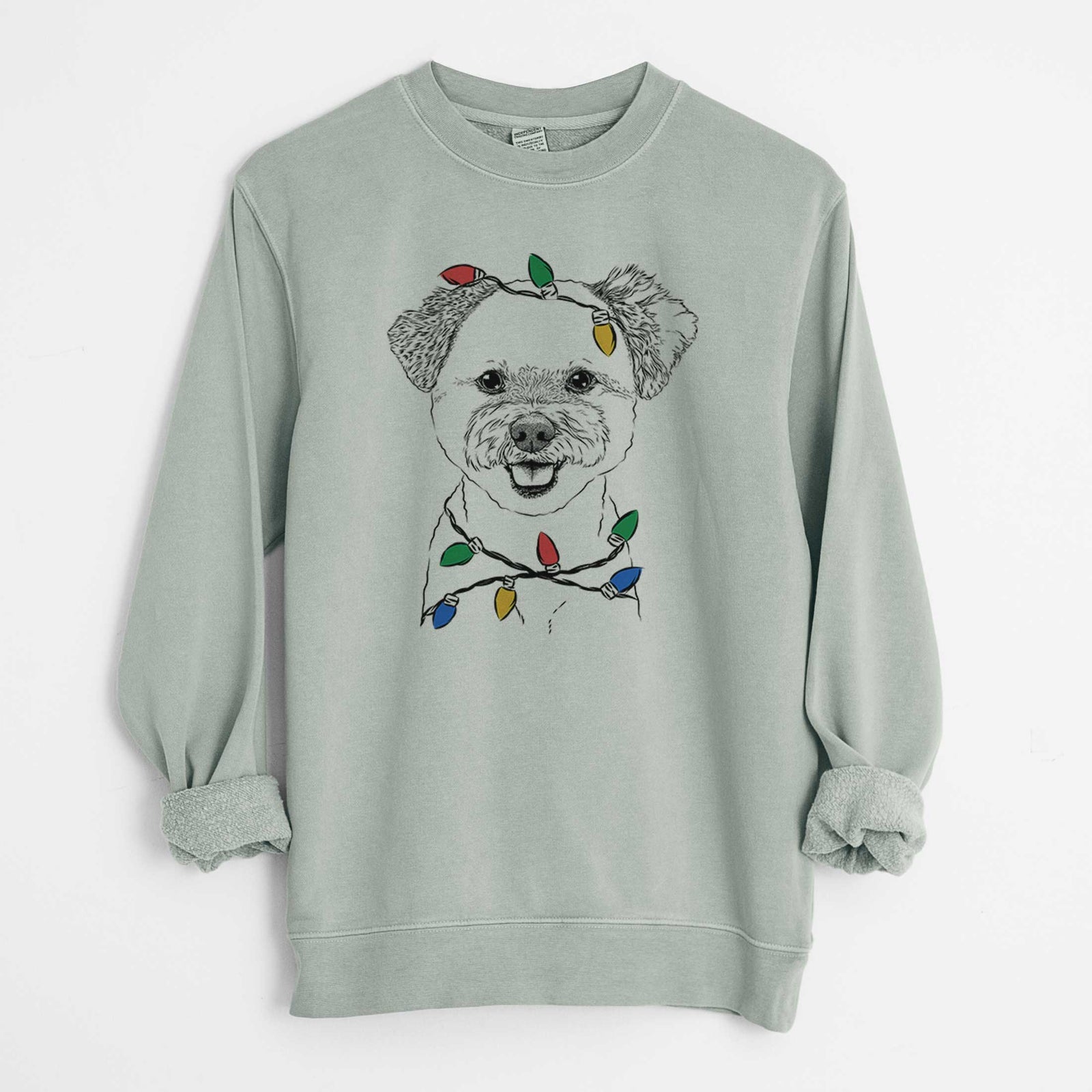 Christmas Lights Chippy the Mixed Breed - Unisex Pigment Dyed Crew Sweatshirt