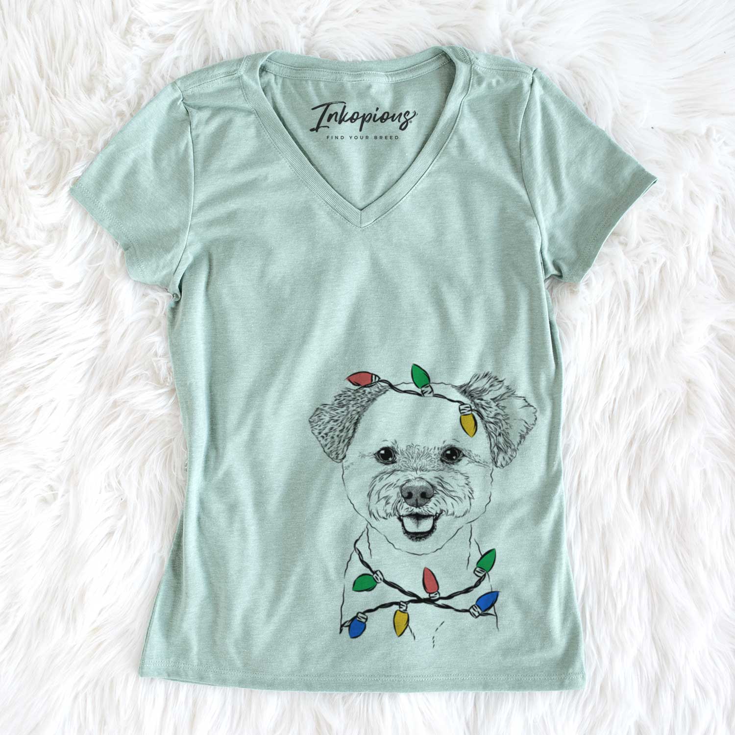 Christmas Lights Chippy the Mixed Breed - Women's V-neck Shirt