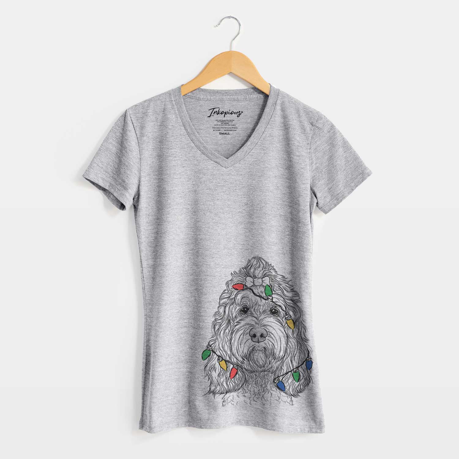 Christmas Lights Chloe the Cockapoo - Women's V-neck Shirt