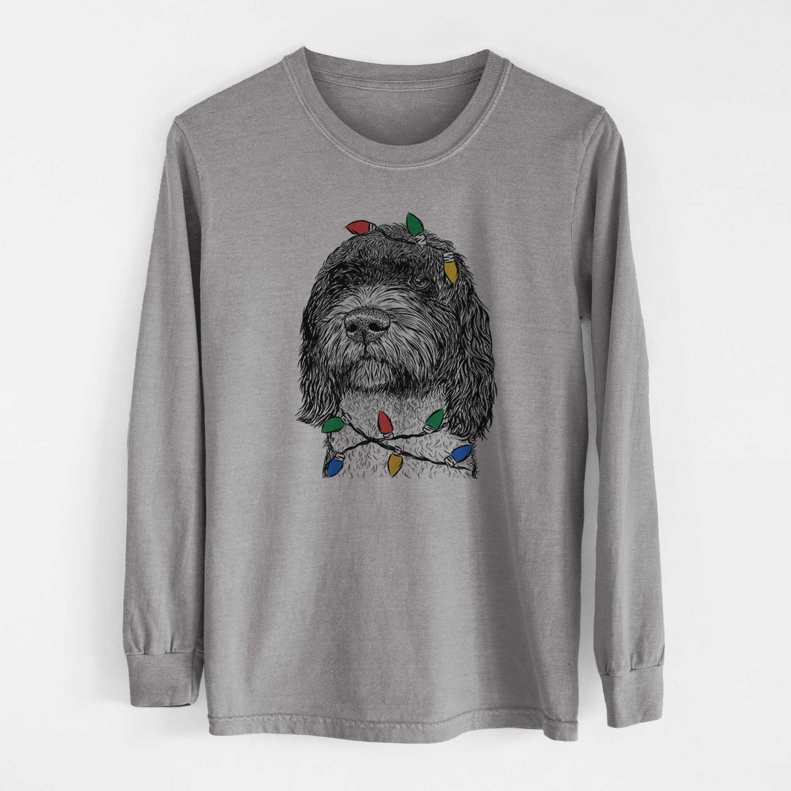 Christmas Lights Chris the Portuguese Water Dog - Heavyweight 100% Cotton Long Sleeve