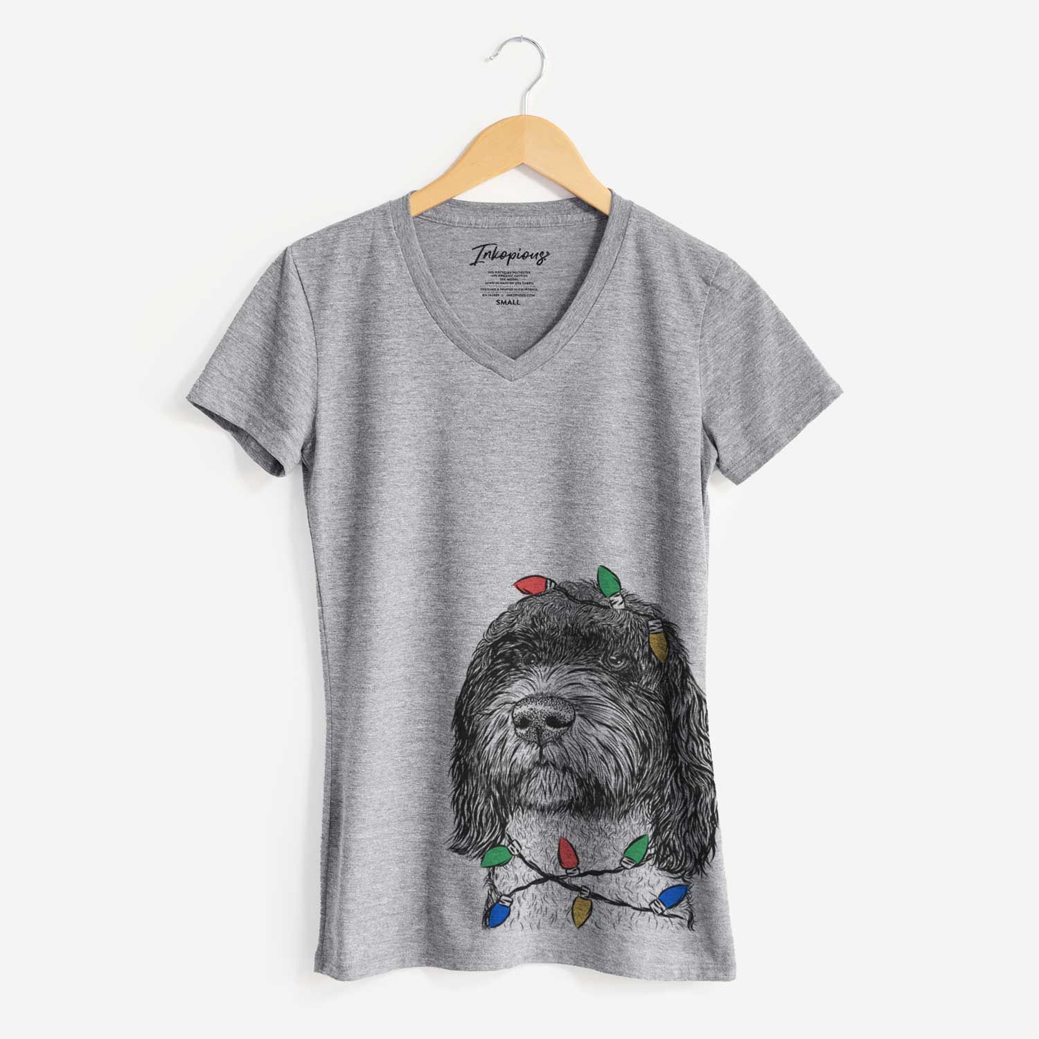 Christmas Lights Chris the Portuguese Water Dog - Women's V-neck Shirt