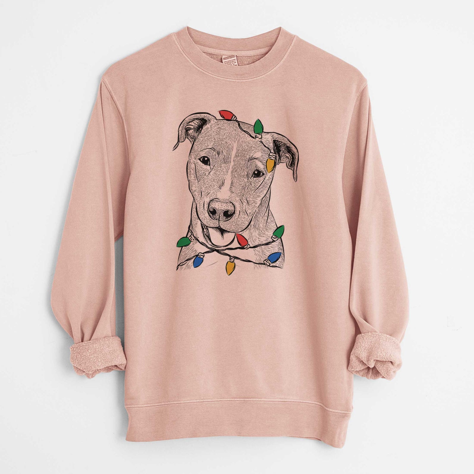 Christmas Lights Claiborne the American Staffordshire Terrier - Unisex Pigment Dyed Crew Sweatshirt