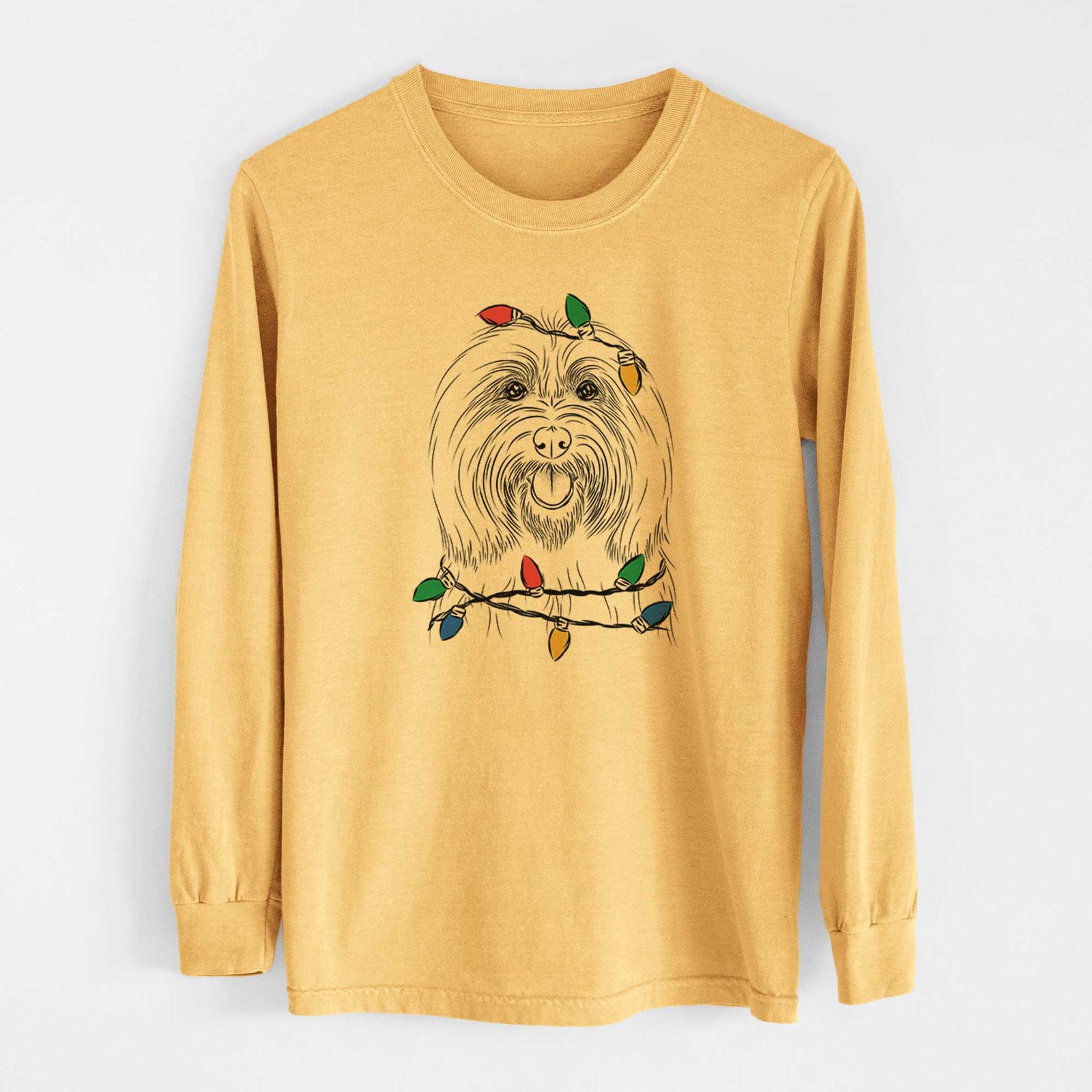 Christmas Lights Claude the Coton de Tulear - Heavyweight 100% Cotton Long Sleeve