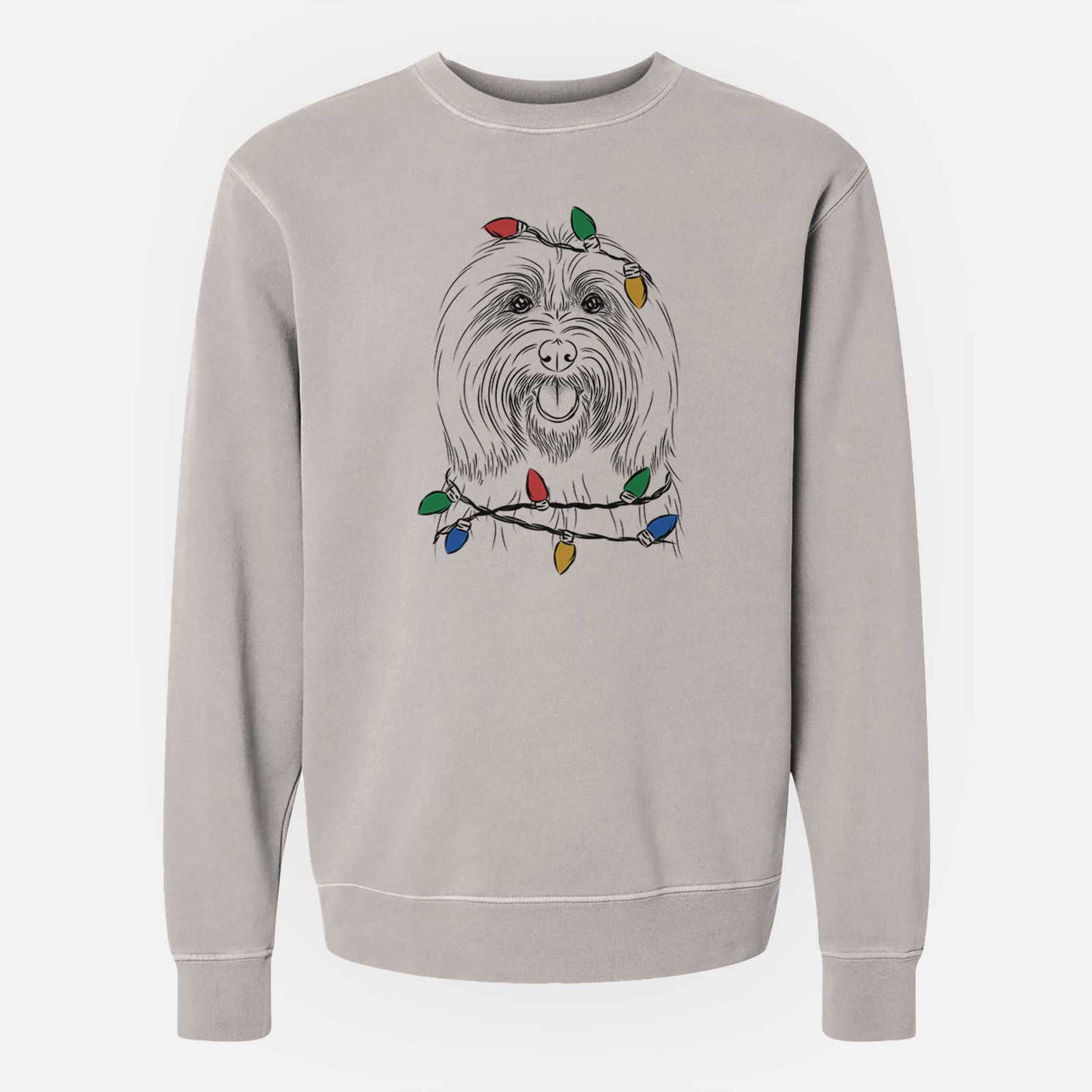 Christmas Lights Claude the Coton de Tulear - Unisex Pigment Dyed Crew Sweatshirt