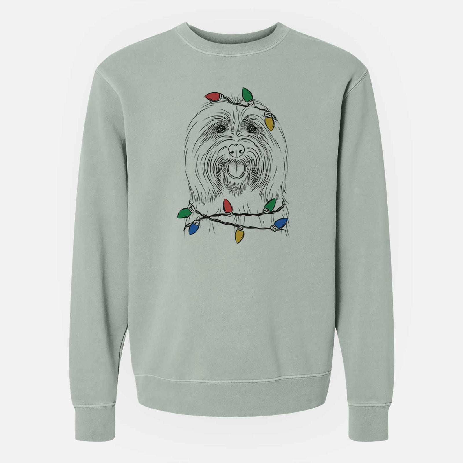 Christmas Lights Claude the Coton de Tulear - Unisex Pigment Dyed Crew Sweatshirt