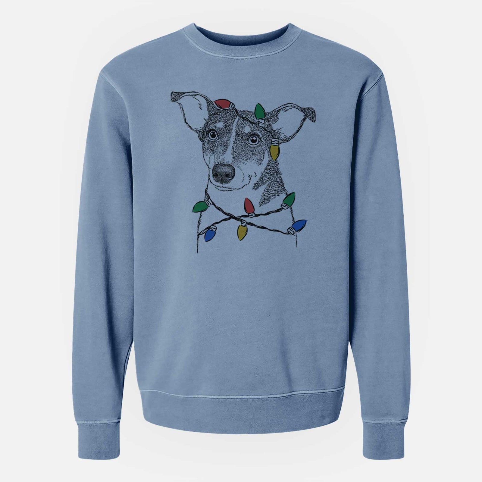Christmas Lights Cleo the Terrier Mix - Unisex Pigment Dyed Crew Sweatshirt