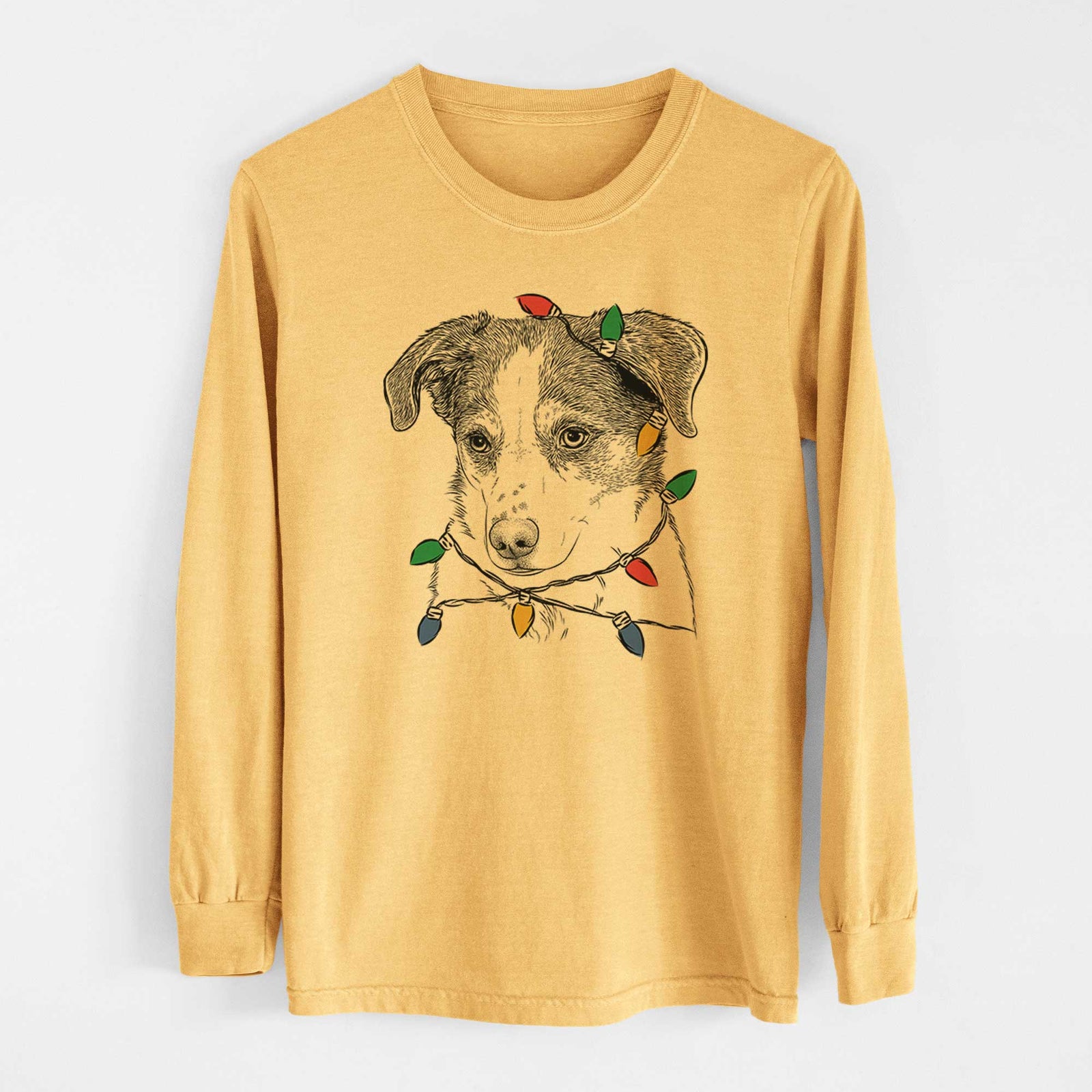 Christmas Lights Coco the Beagle Mix - Heavyweight 100% Cotton Long Sleeve