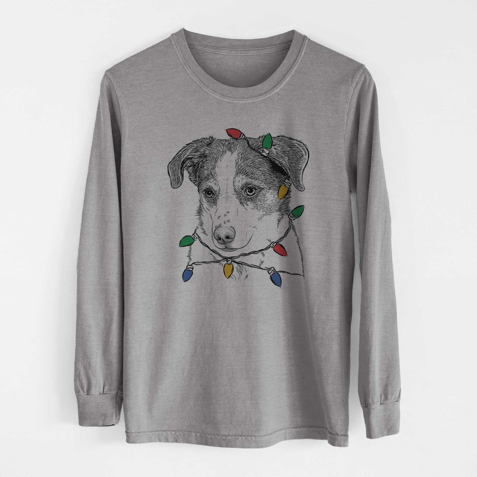 Christmas Lights Coco the Beagle Mix - Heavyweight 100% Cotton Long Sleeve